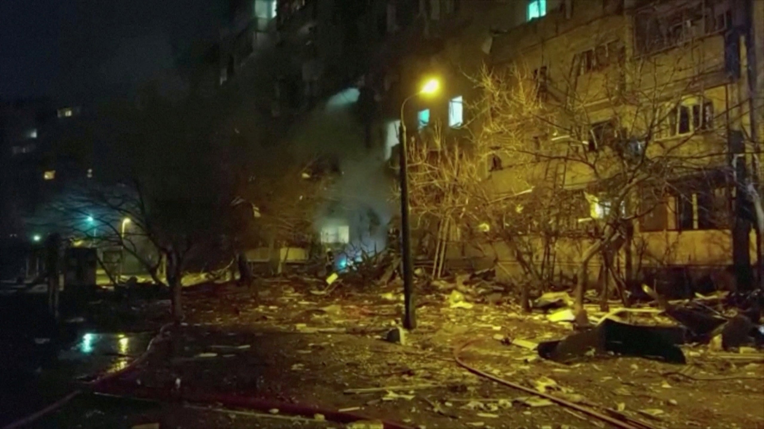 A view of a damaged residential building, after Russia launched a massive military operation against Ukraine, in Kyiv, Ukraine, 25 February 2022