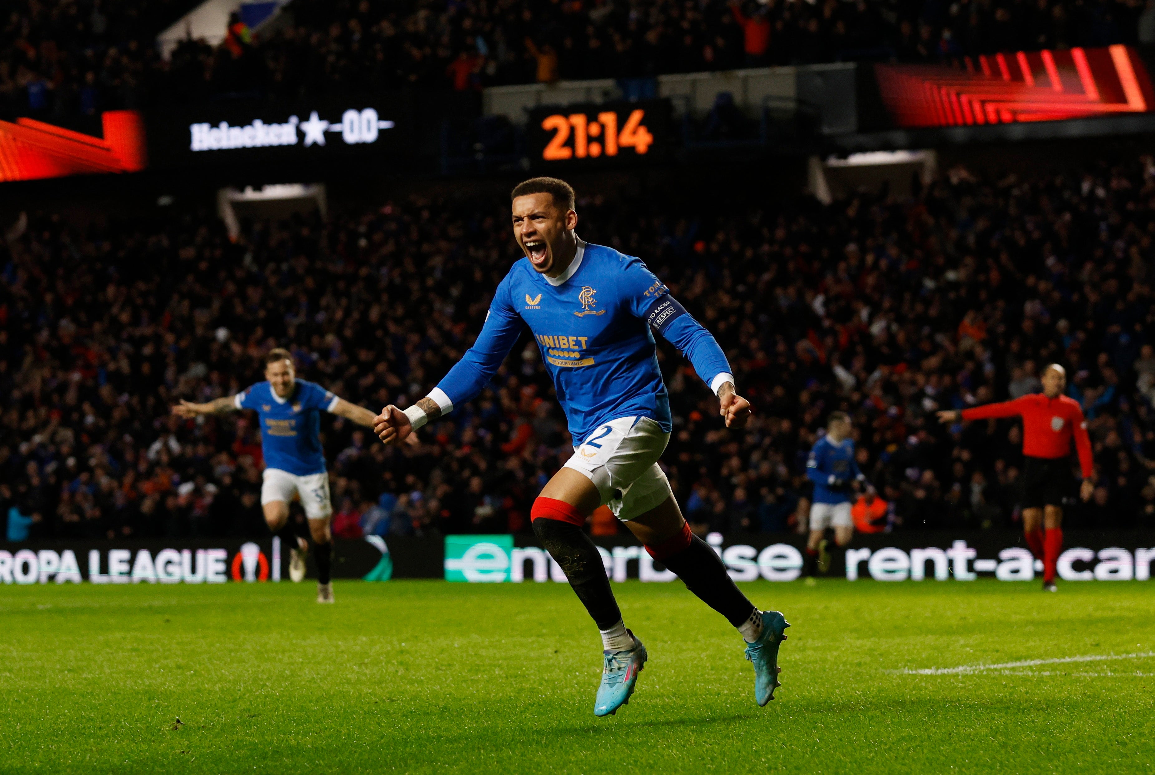 James Tavernier celebrates scoring Rangers’ second goal