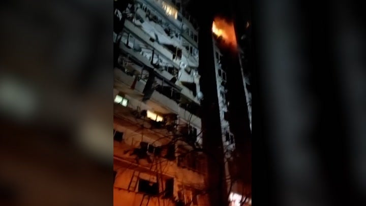 Kyiv: Apartment building damaged as Russian forces shell Ukraine capital