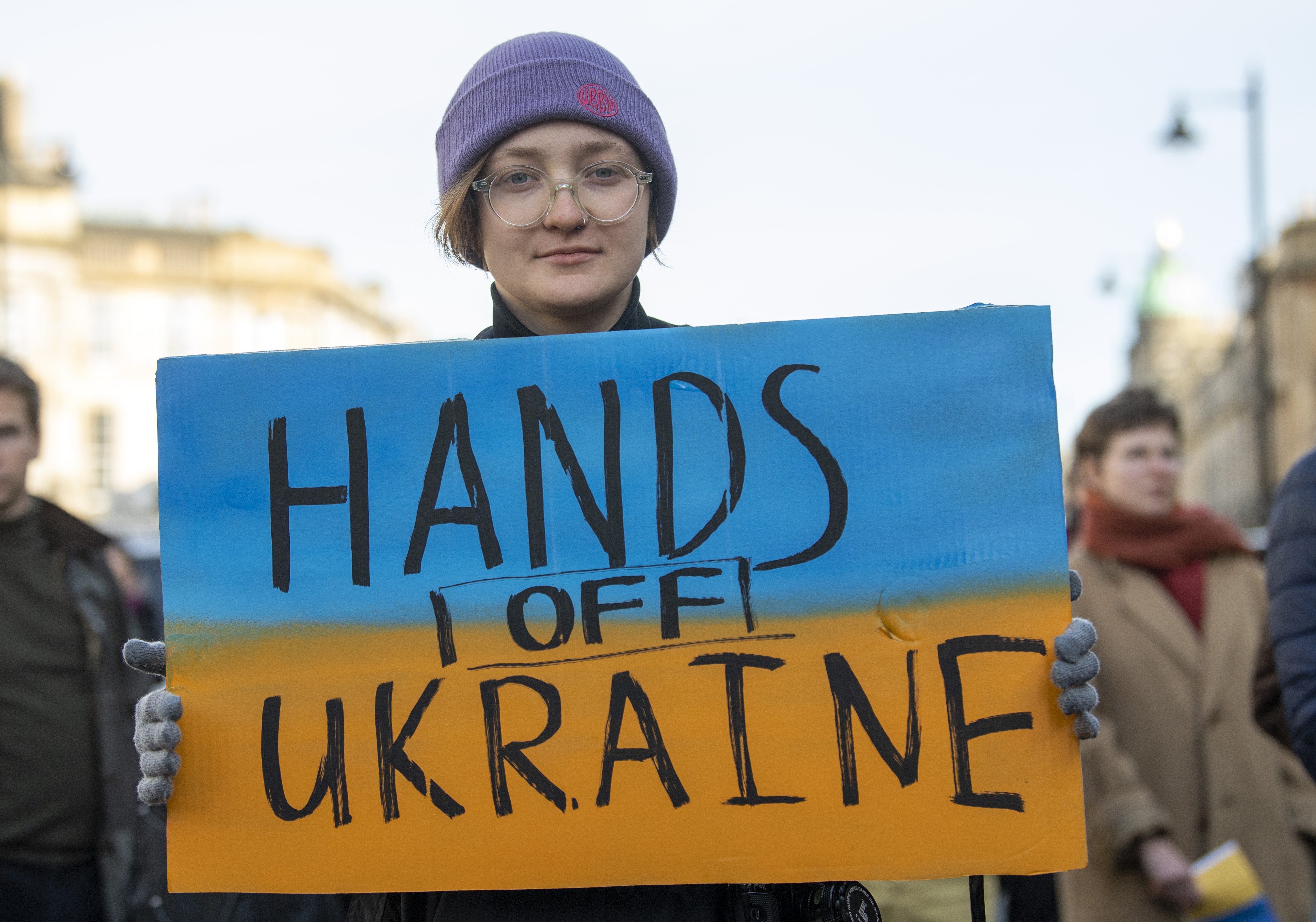 People take part in a demonstration outside the Russian Consulate General in Edinburgh (Lesley Martin/PA)