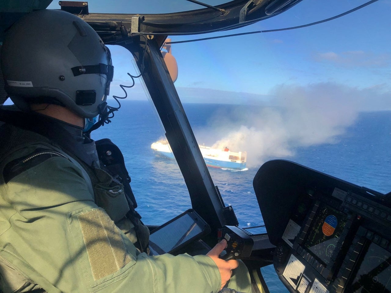 The Felicity Ace vessel seen burning on 16 February by the Portuguese Air Force