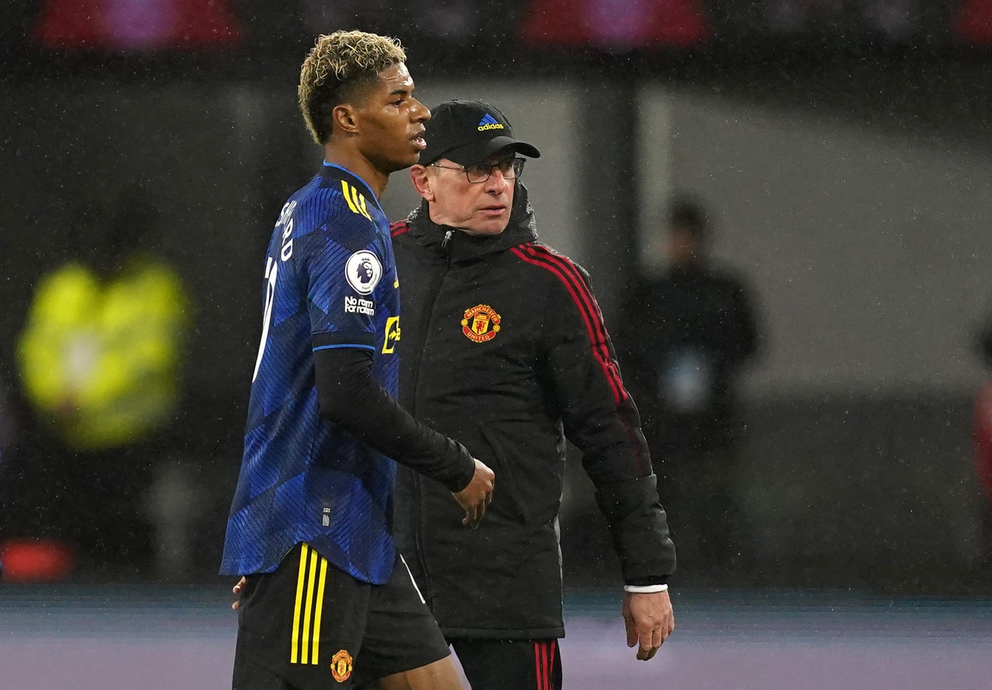 Manchester United manager Ralf Rangnick (right) wants Marcus Rashford to replicate his training form in matches (Martin Rickett/PA)