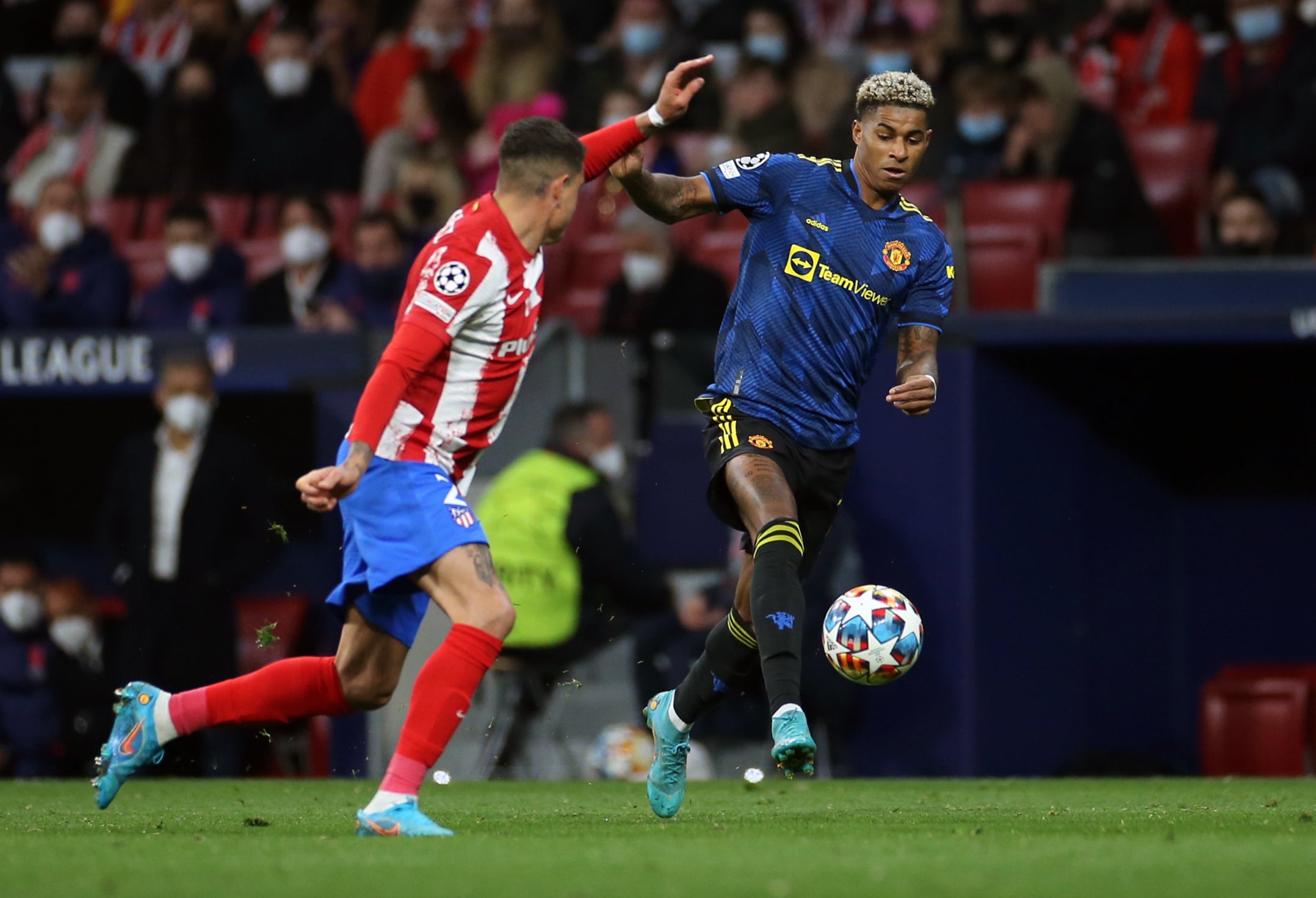 Marcus Rashford, right, struggling to make an impact against Atletico Madrid (Isabel Infantes/PA)