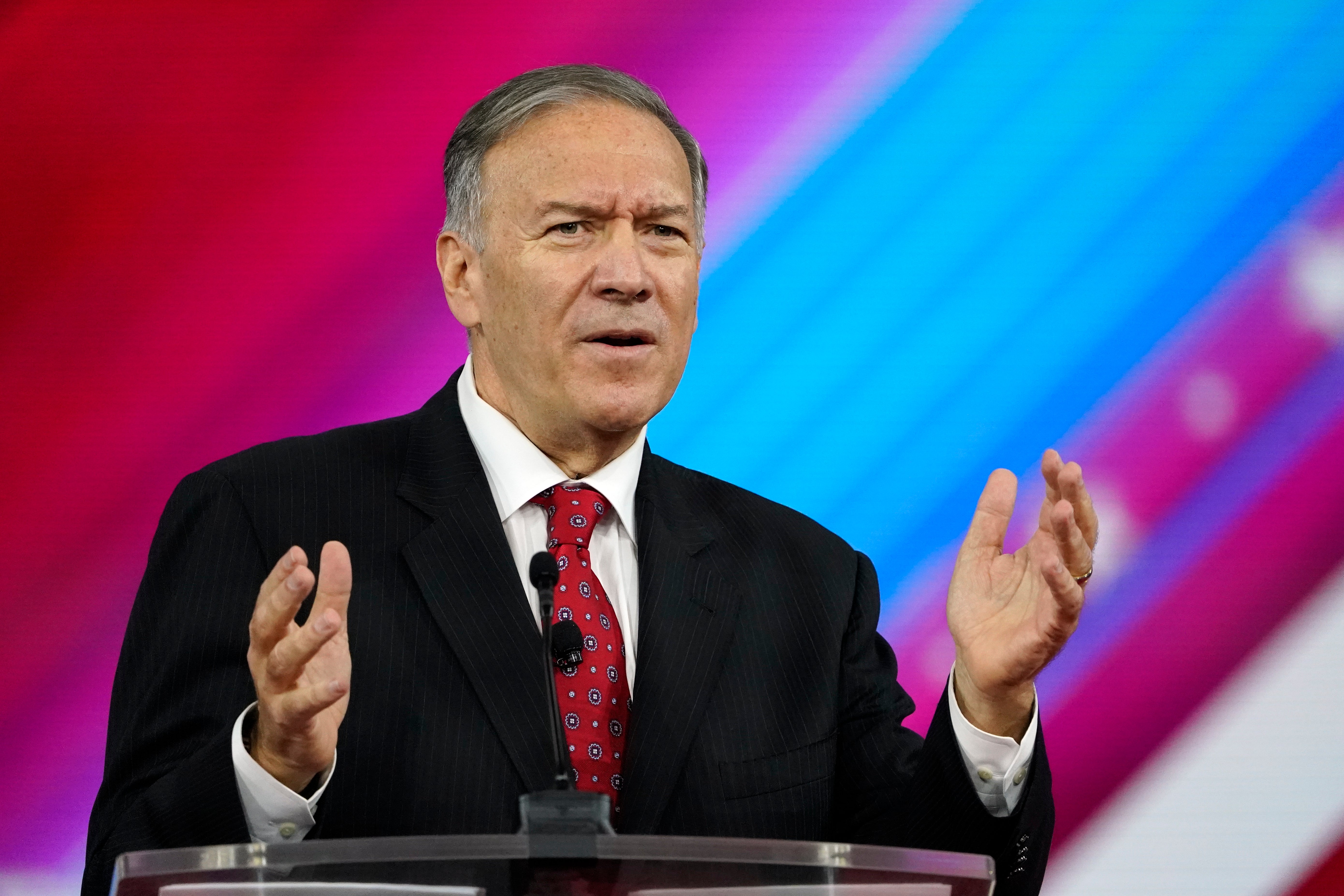 Former Secretary of State Mike Pompeo, speaks at the Conservative Political Action Conference (CPAC) Friday, Feb. 25, 2022, in Orlando, Fla. (AP Photo/John Raoux)