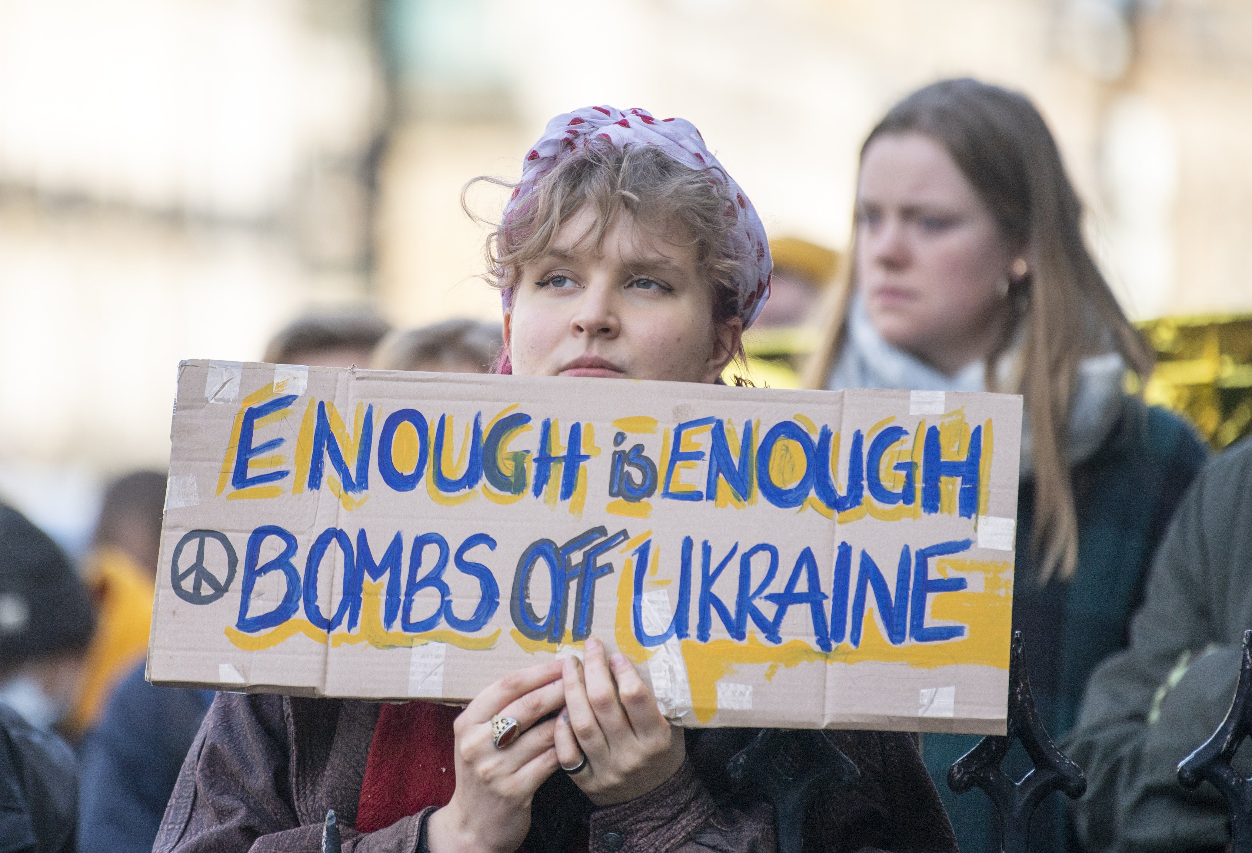 People take part in a demonstration outside the Russian Consulate General in Edinburgh, following the Russian invasion of Ukraine (Lesley Martin/PA)