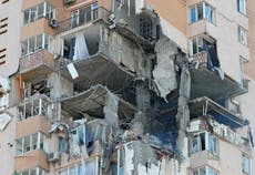 Ukraine-Russia war: Ukrainians urged to seek shelter as missile damages tower block in Kyiv