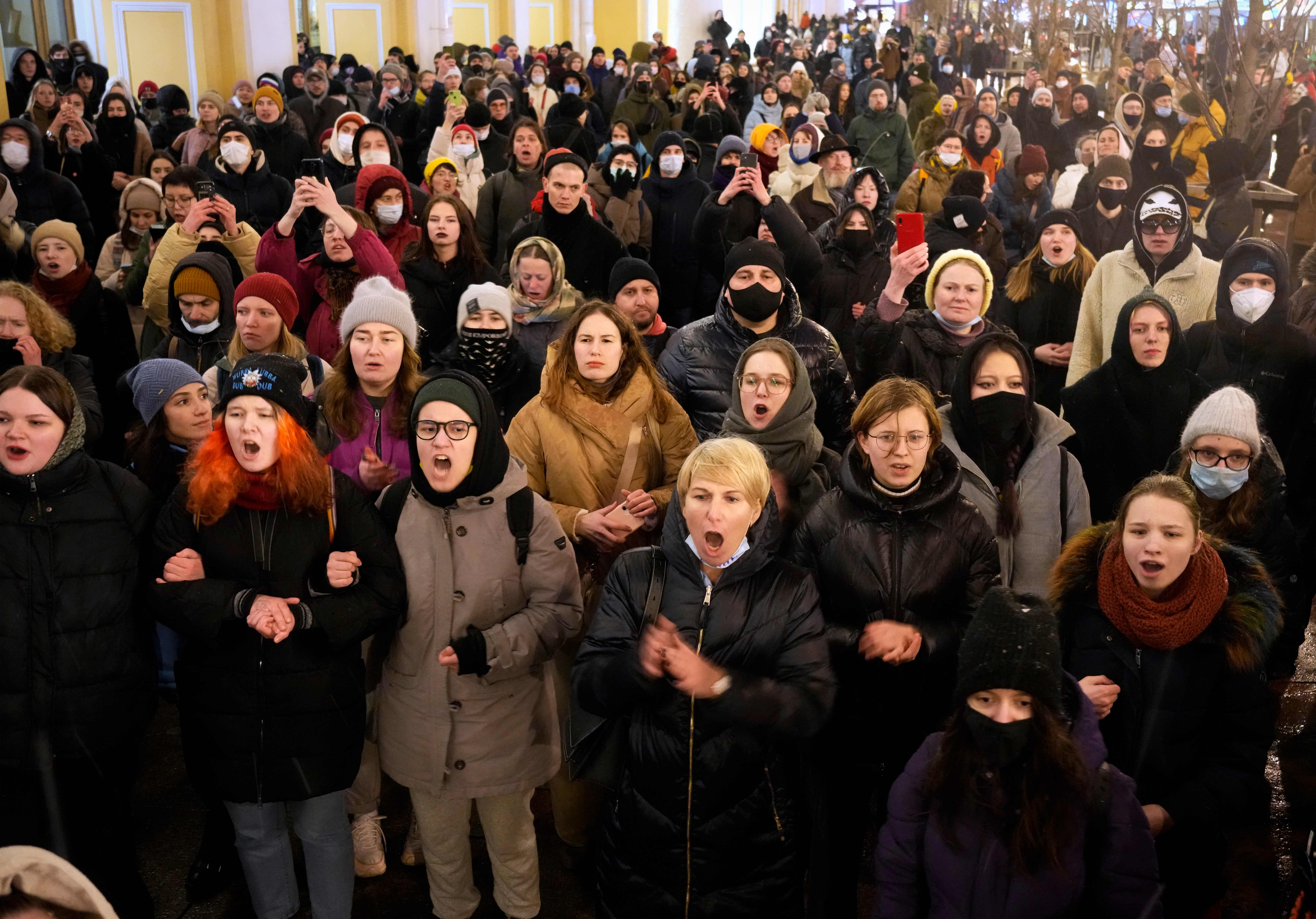 Protesters in St Petersburg after Russia’s invasion of Ukraine