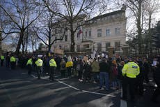 Eggs thrown at Russian embassy during Ukraine protest