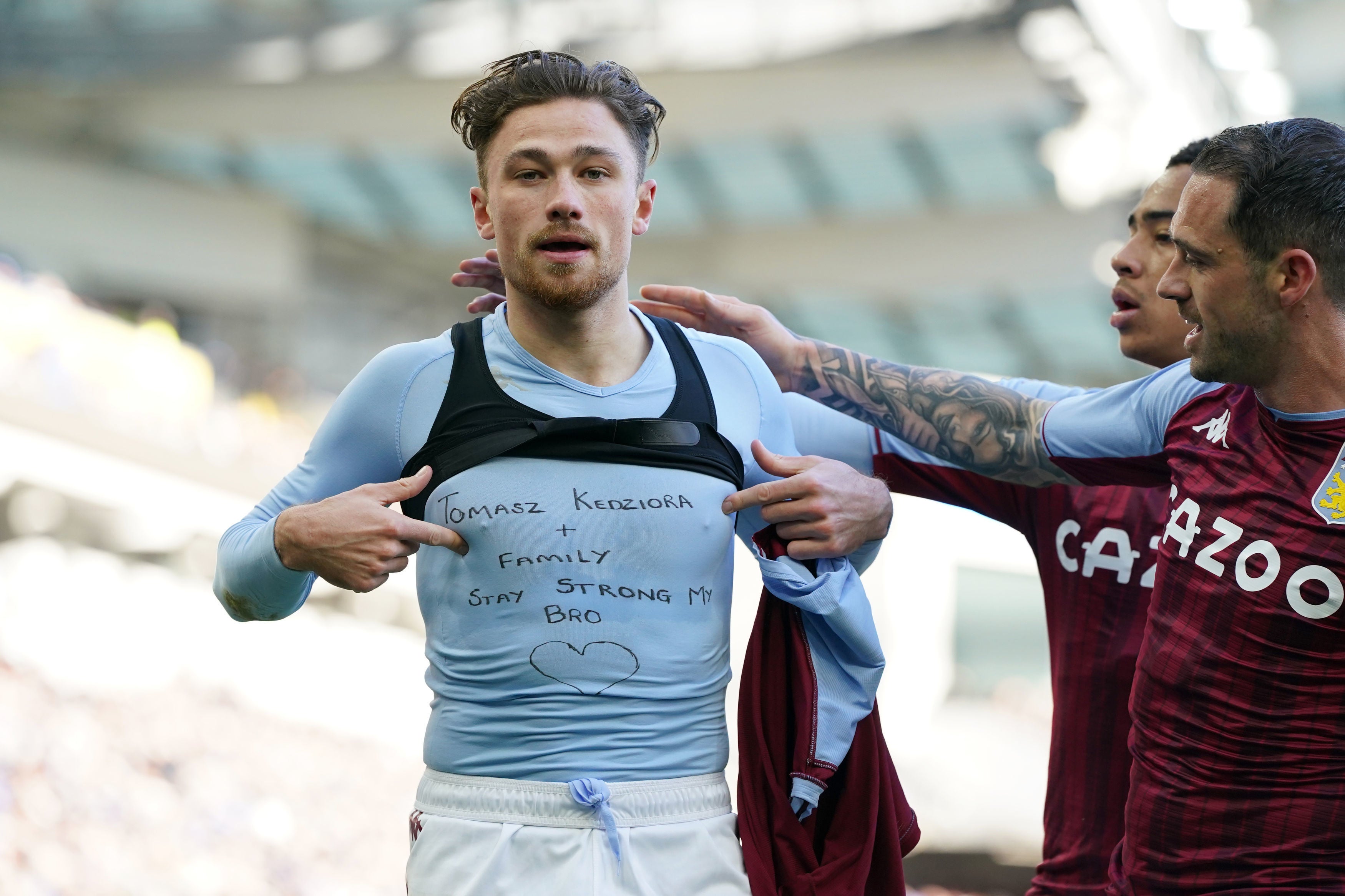 Matty Cash revealed a message of support on his undershirt after scoring Villa’s opening goal