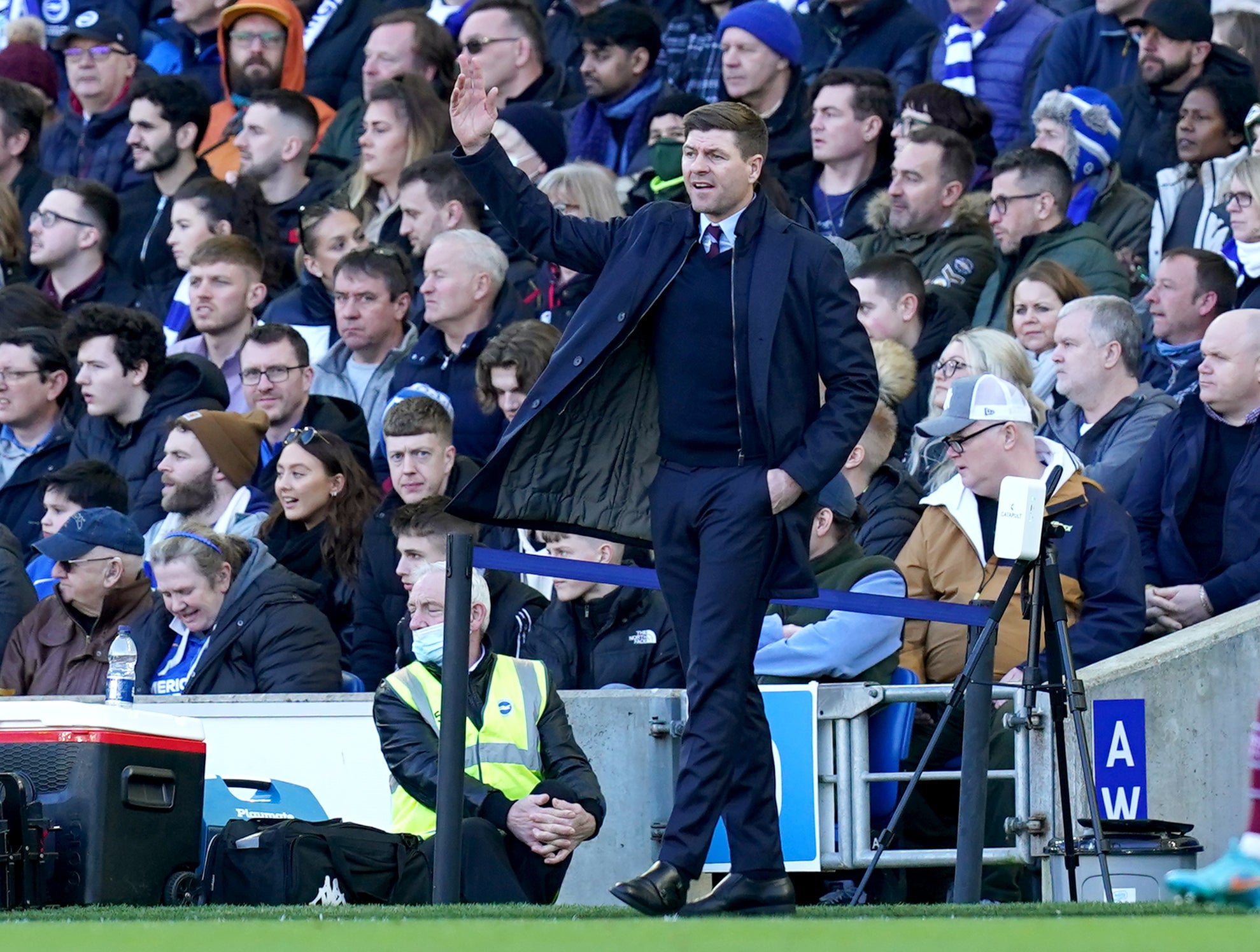 Aston Villa manager Steven Gerrard took responsibility for Matty Cash’s yellow card