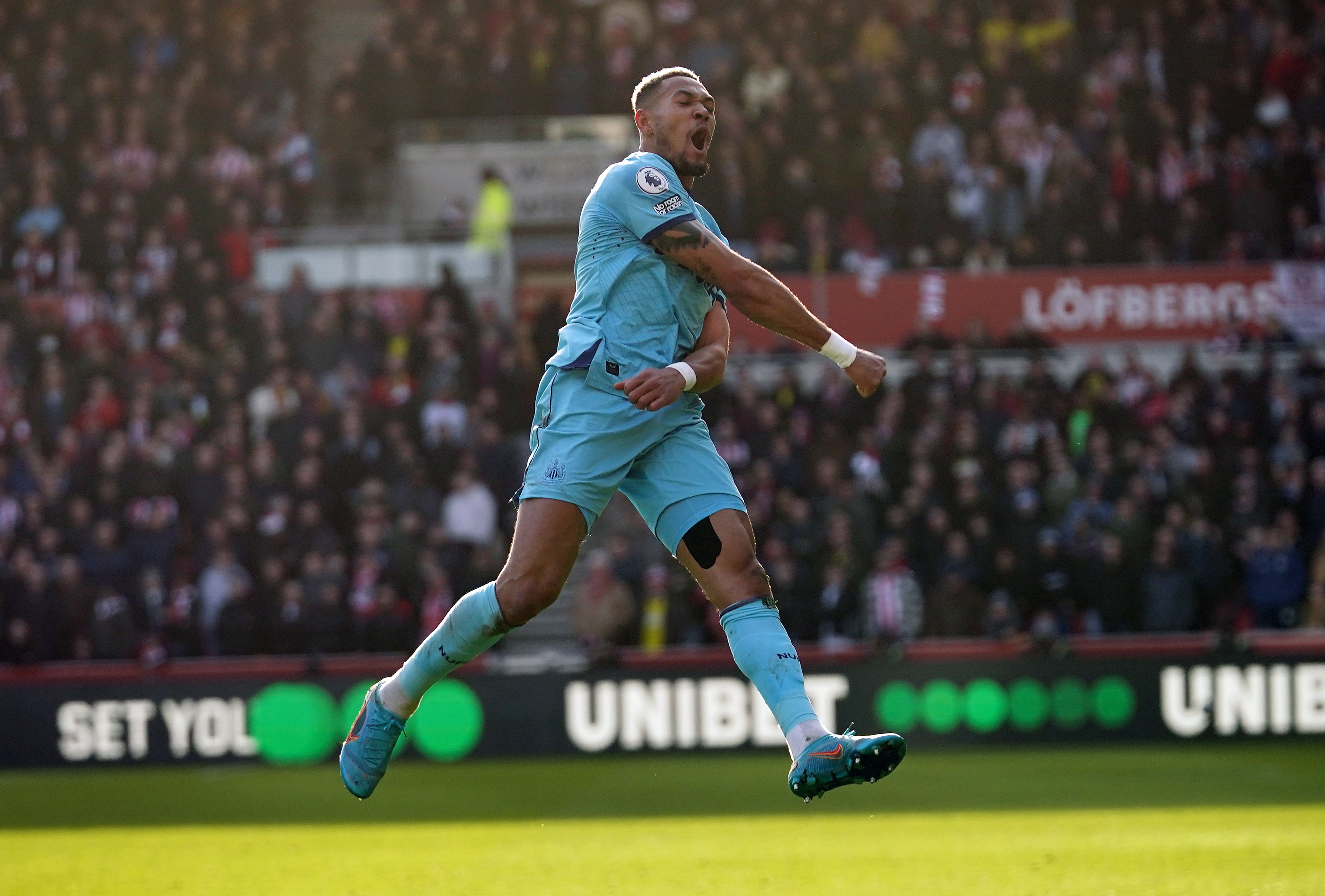 Joelinton celebrates Newcastle’s opener against Brentford