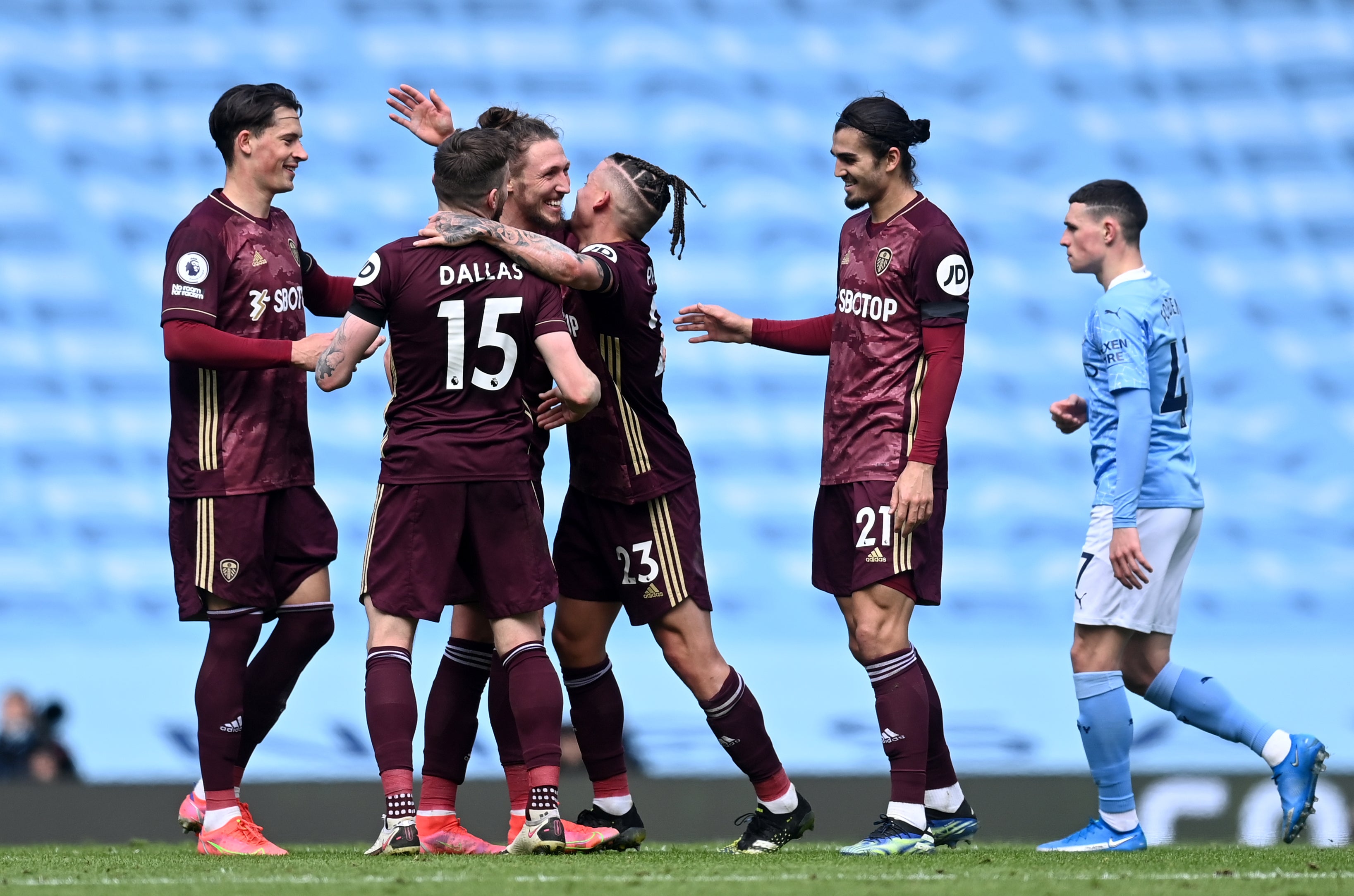 Ten-man Leeds secured a remarkable win away to Manchester City in a superb first season back in the Premier League (Michael Regan/PA)