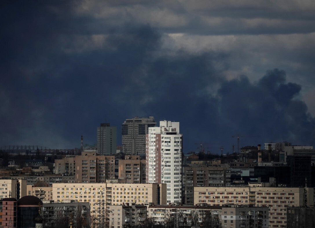 Smoke rises over Kyiv after bombardment by Russian forces