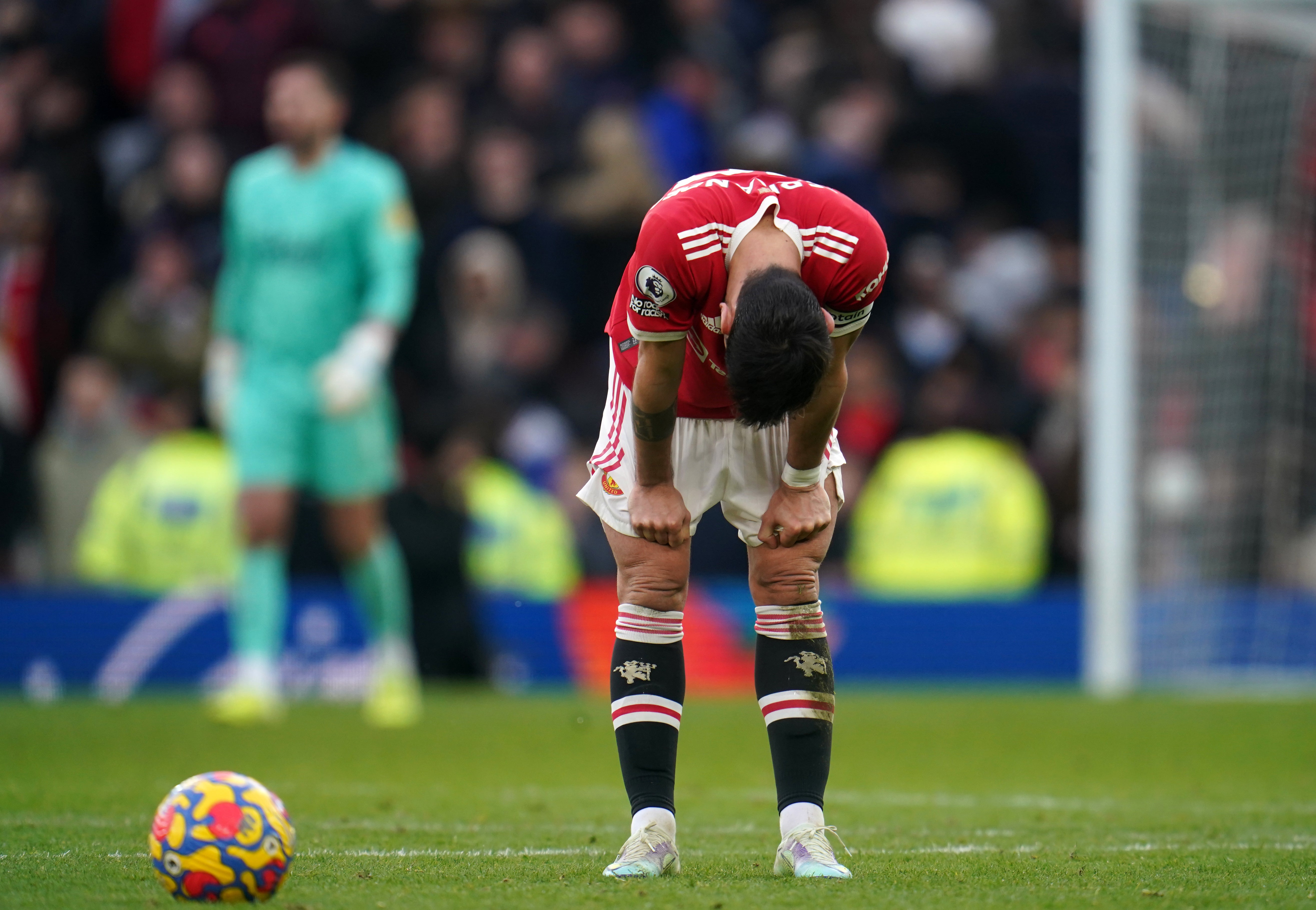 Bruno Fernandes looked frustrated during Saturday’s match (Nick Potts/PA)