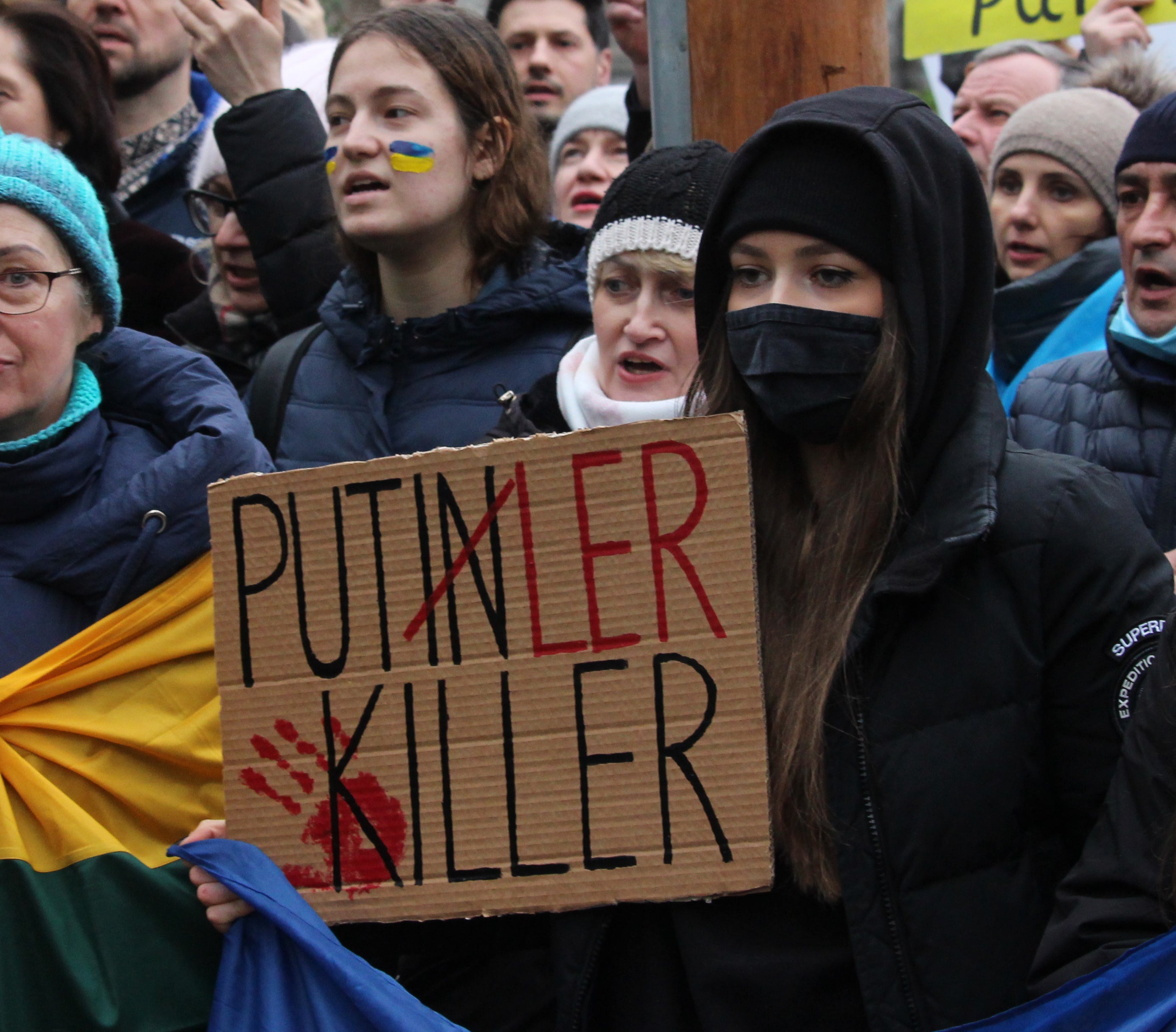 People gathered outside the Russian Embassy Residence, south Dublin, to call on Ambassador Yury Filatov to leave the country (PA)