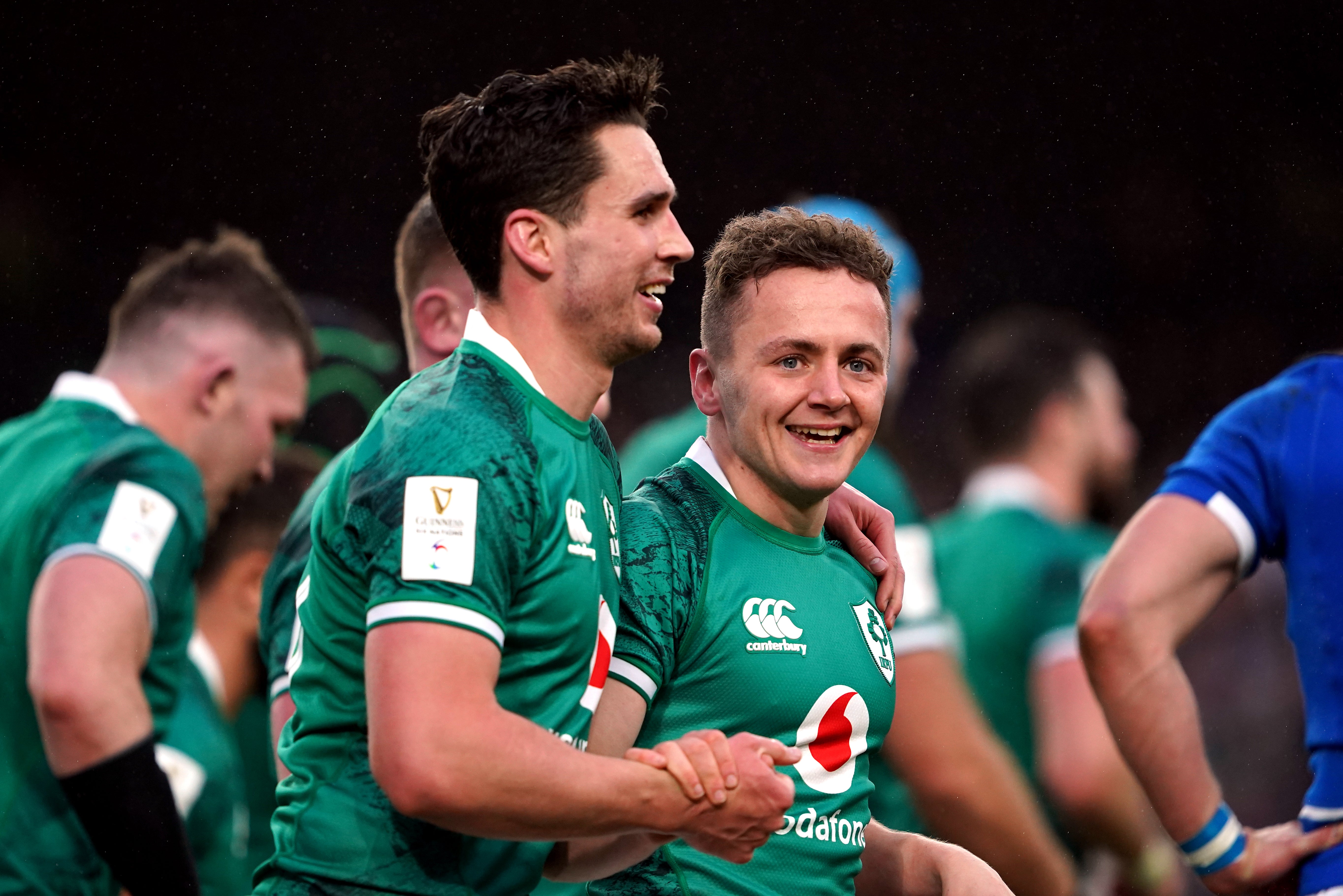 Michael Lowry (right) scored a brace of tries on his Ireland debut (Brian Lawless/PA)