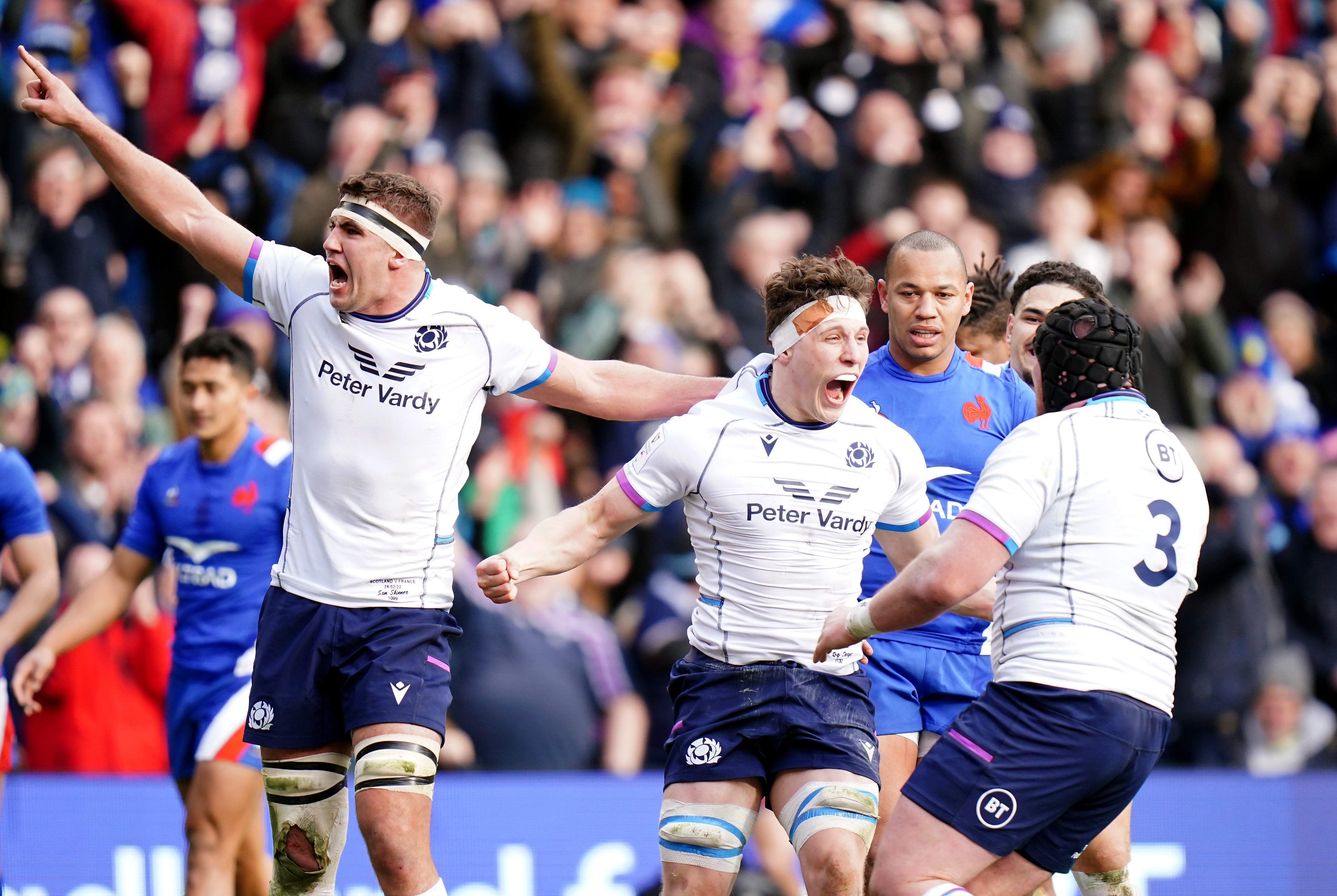 Rory Darge celebrates his first try for Scotland