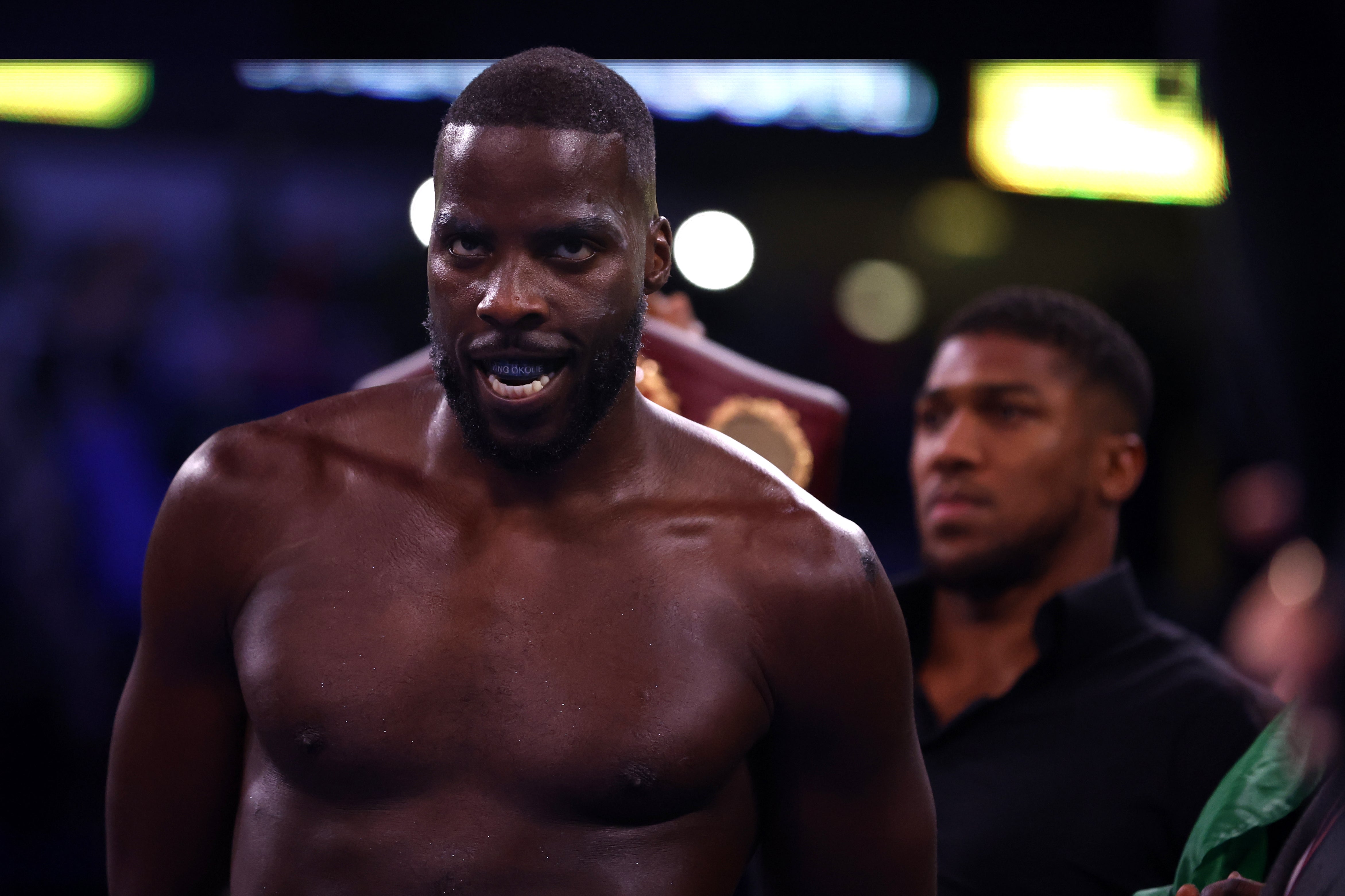 Lawrence Okolie (front) with friend Anthony Joshua (Steven Paston/PA)