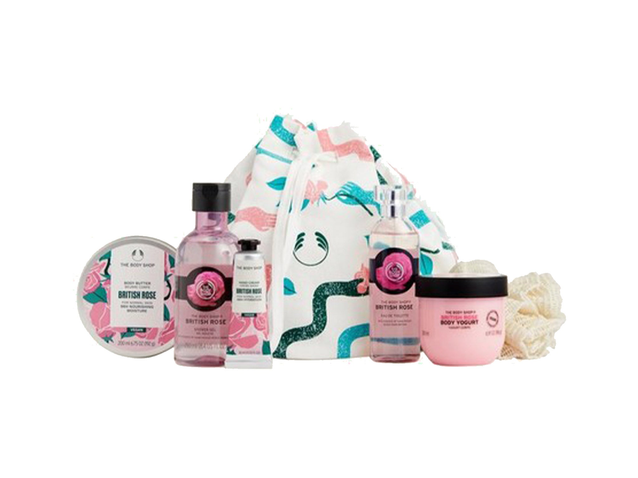 The Body Shop lather, slather & spritz British rose big gift bag (£46), Buy Now