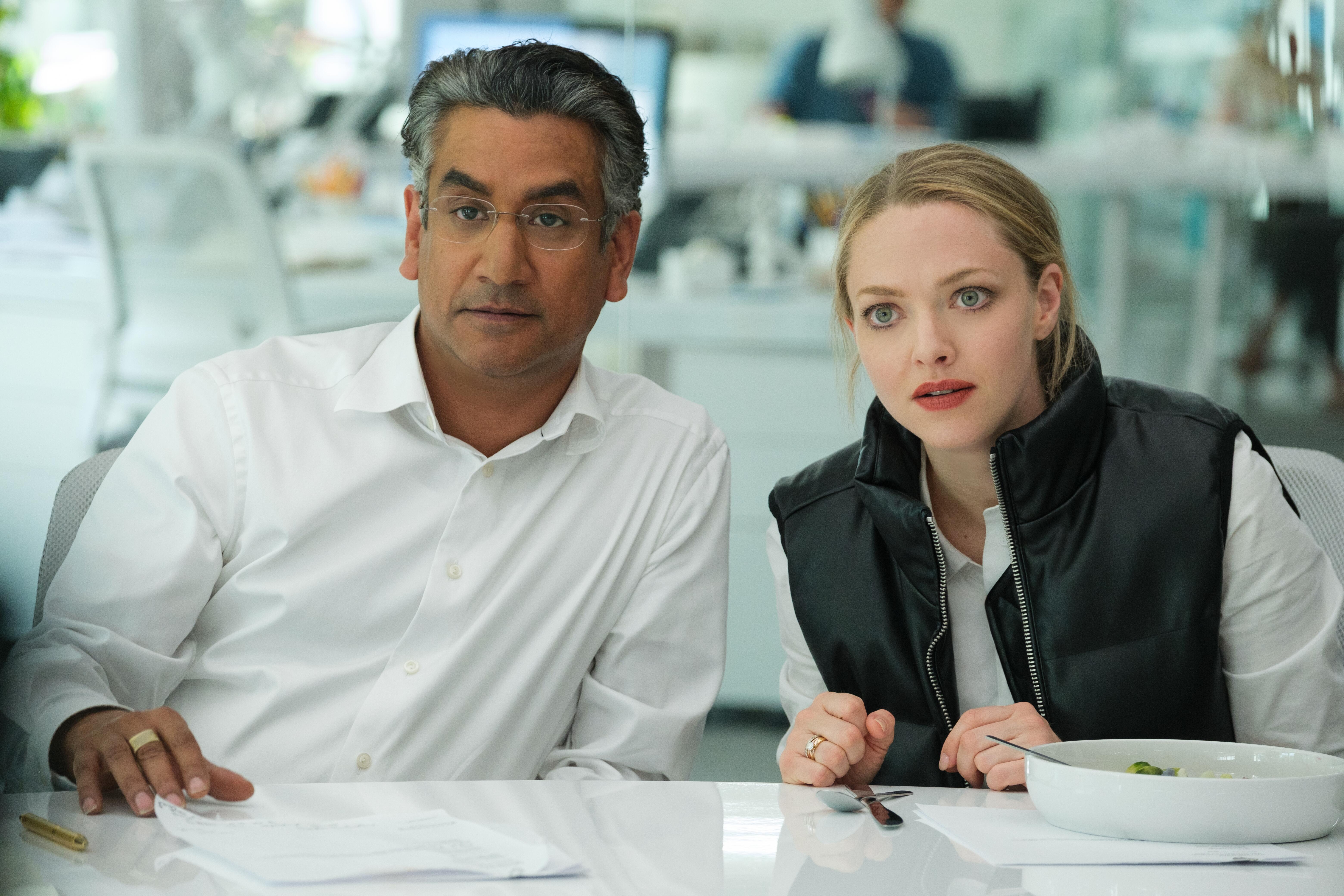 One thread of ‘The Dropout’ is the troubled romance between Seyfried’s Holmes, and the much older businessman, Sunny Balwani, played by Lost ’s Naveen Andrews