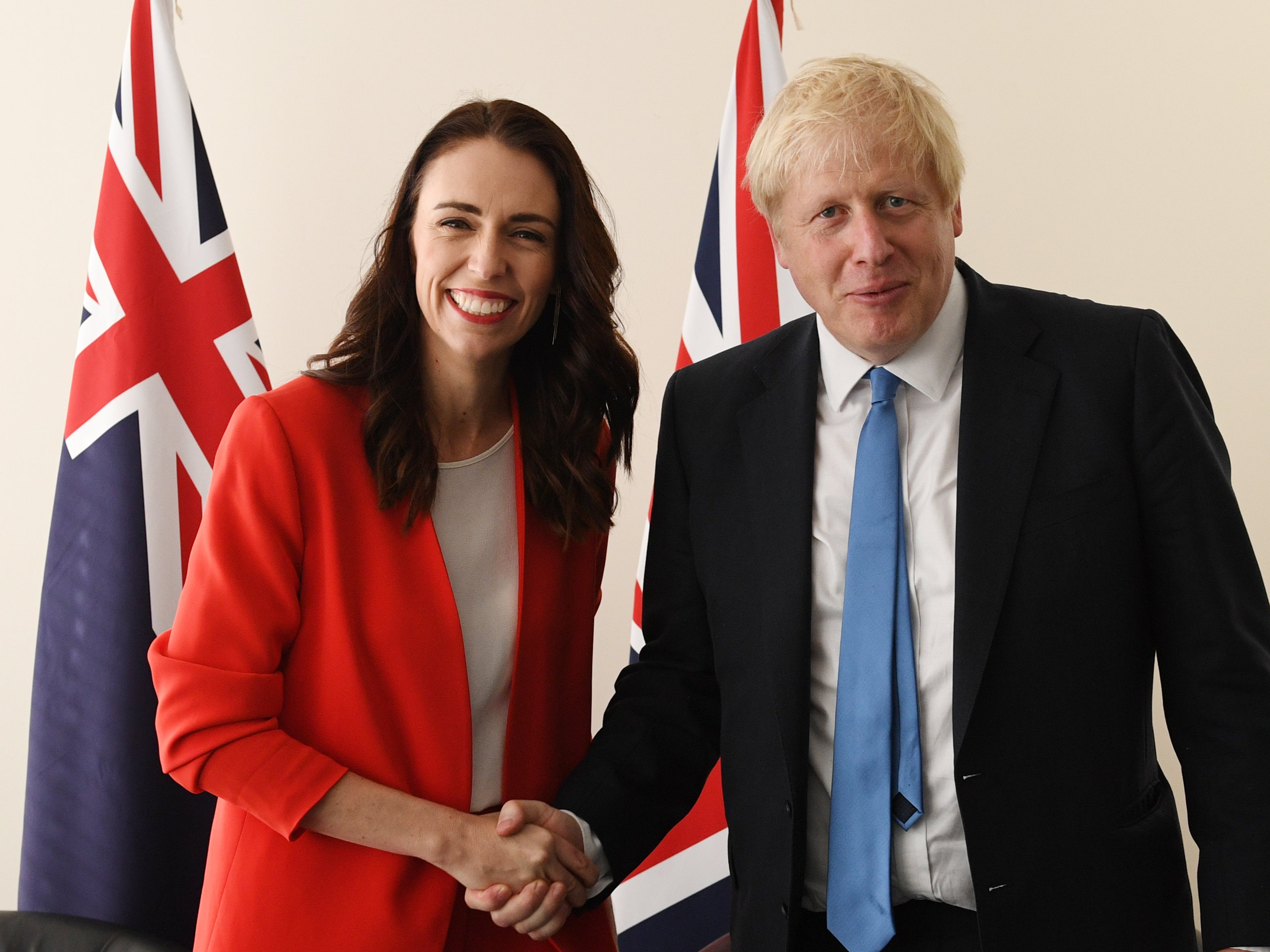 New Zealand prime minister Jacinda Ardern with Boris Johnson at the UN in 2019