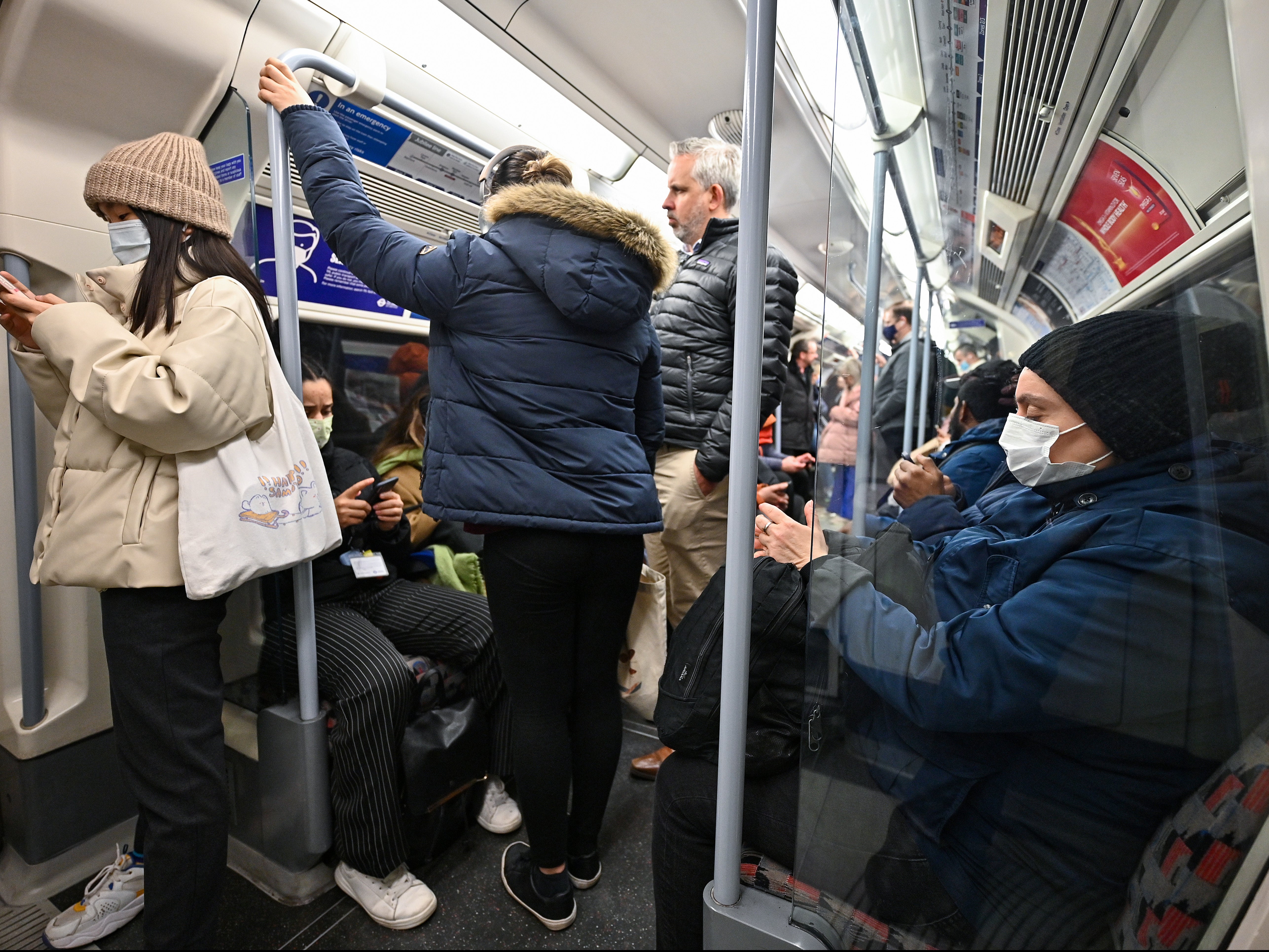 Passengers are seen on the London Underground over the weekend