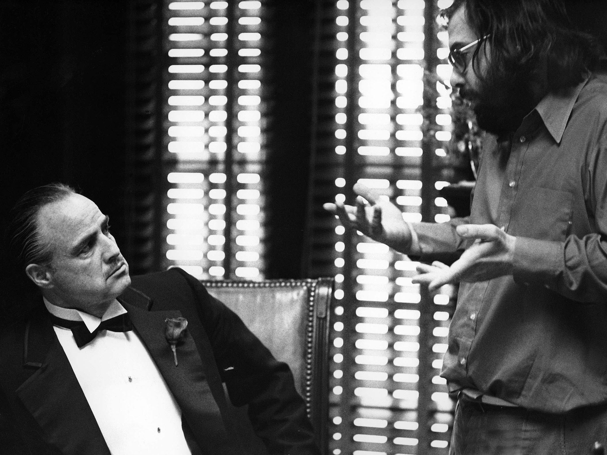 Francis Ford Coppola directs Marlon Brandon on the set of ‘The Godfather’