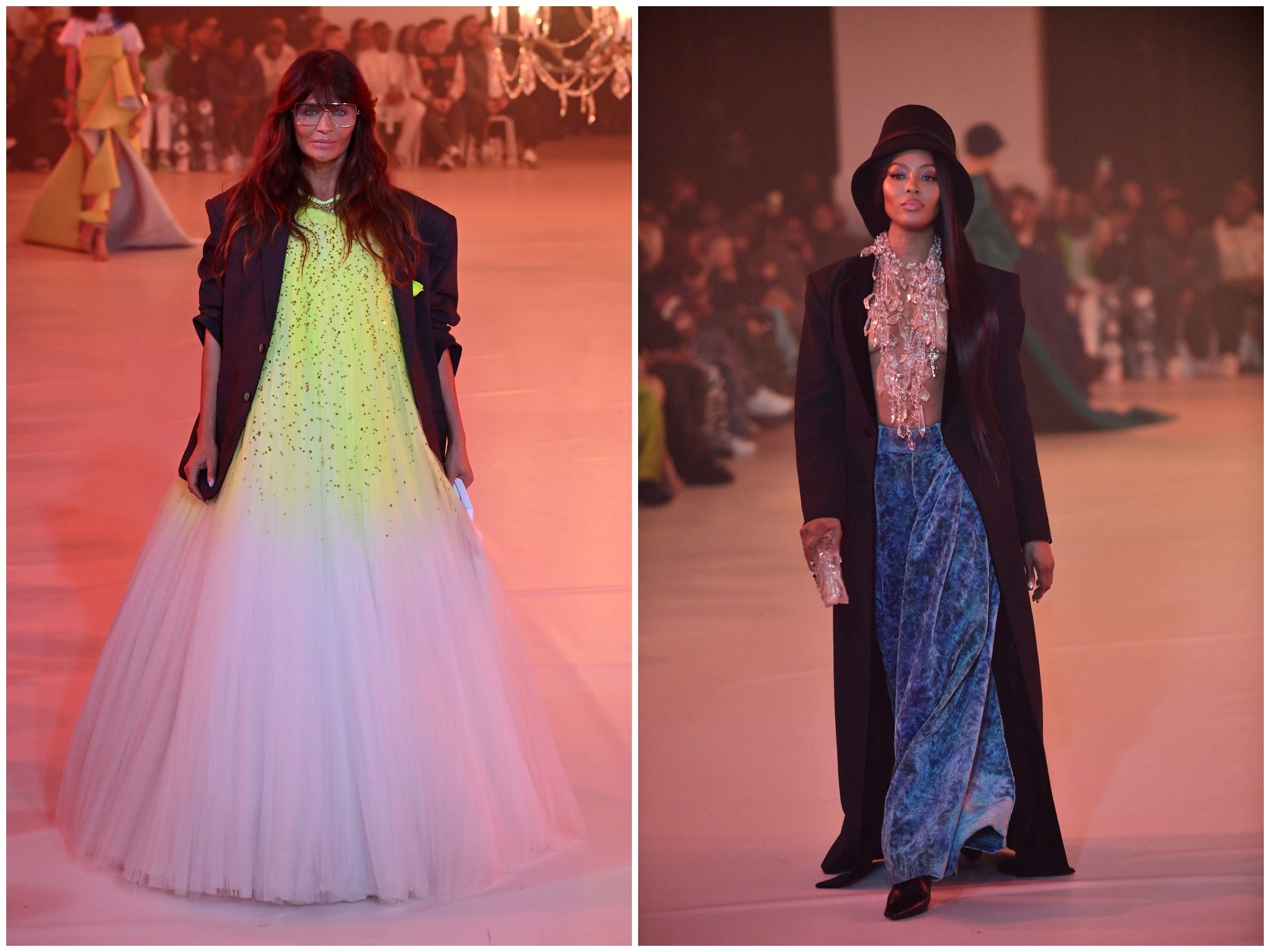 Helena Christensen (left) and Naomi Campbell (right) take the Off-White runway