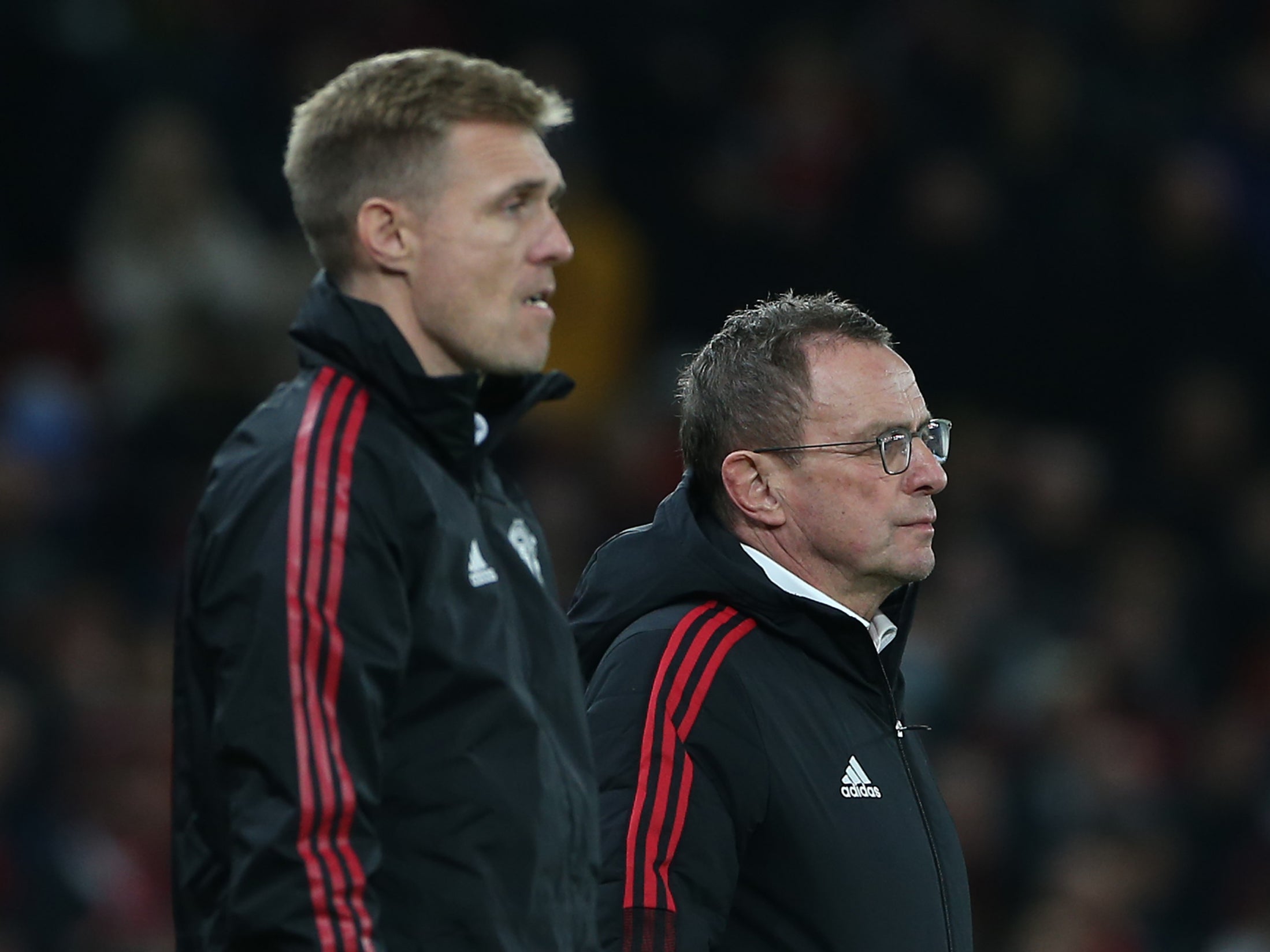 Manchester United technical director Darren Fletcher with Ralf Rangnick