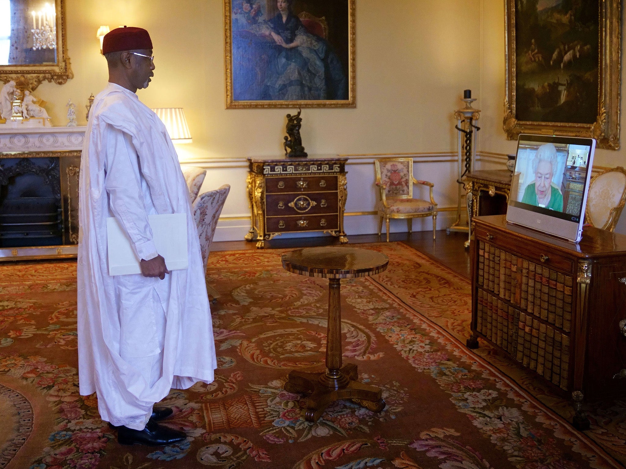 The Queen hosts a virtual audience from Windsor Castle to receive Ambassador of Chad, Kedella Younous Hamidi, at Buckingham Palace