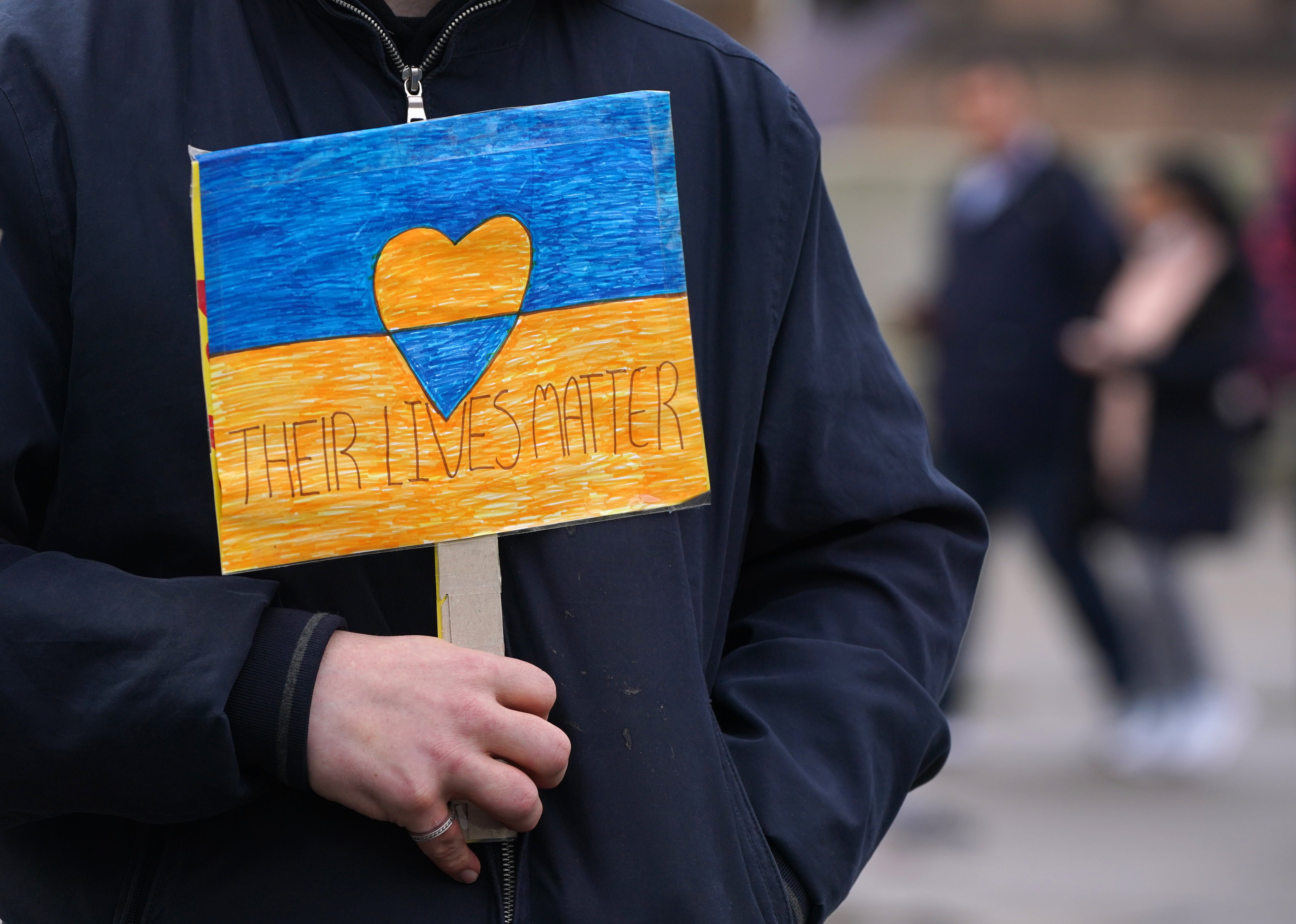 A protest against the Russian invasion of Ukraine in George Square, Glasgow, on February 28. (Andrew Milligan/PA)