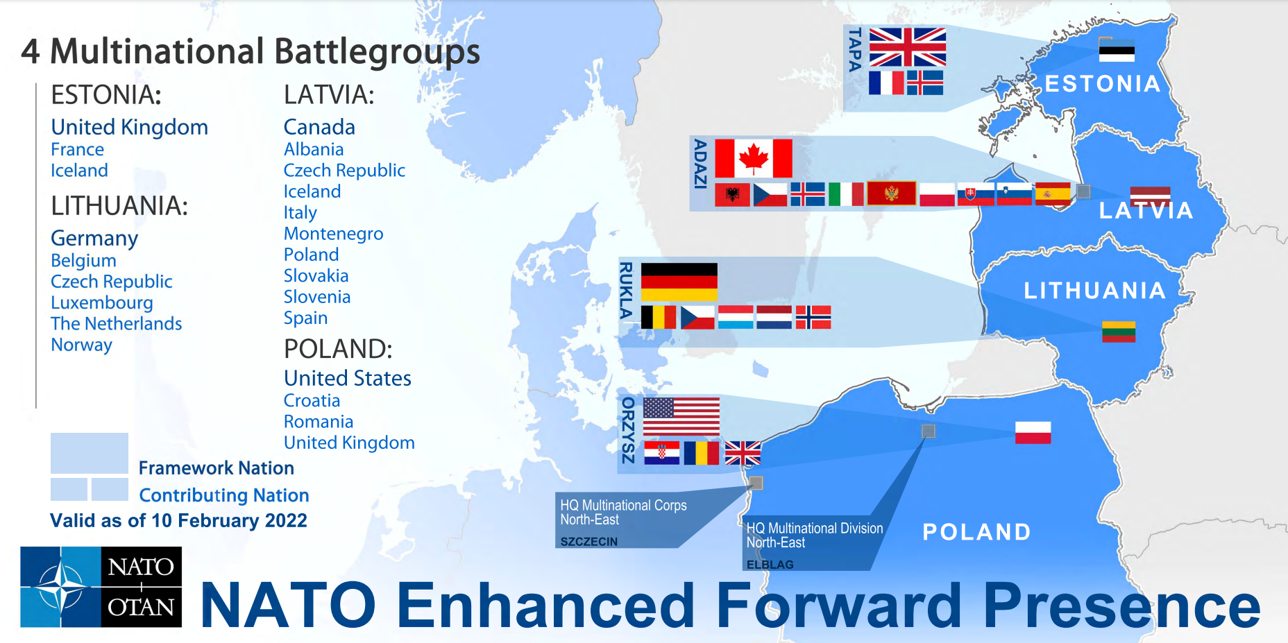 A Nato graphic, illustrating the spread of its enhanced Forward Presence