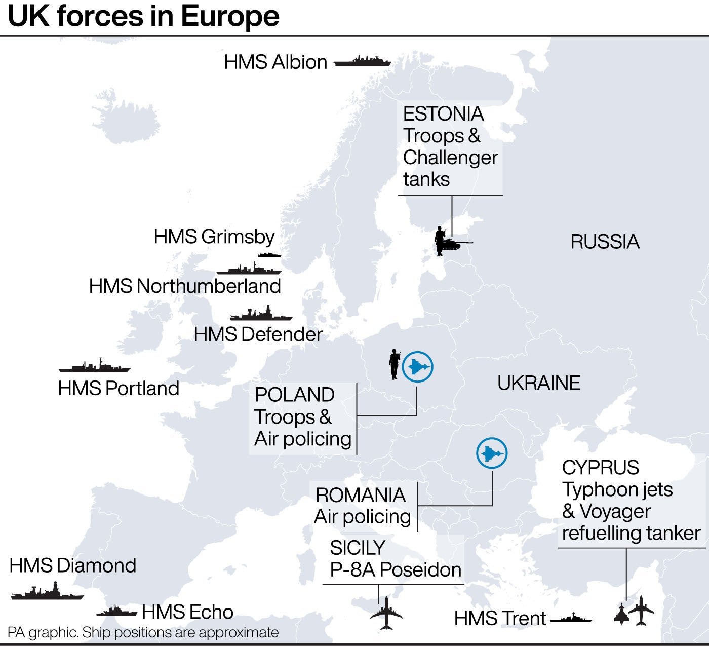 A graphic showing UK deployments around Europe