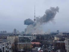 Huge explosion at base of Ukraine TV tower as spire shrouded in black smoke