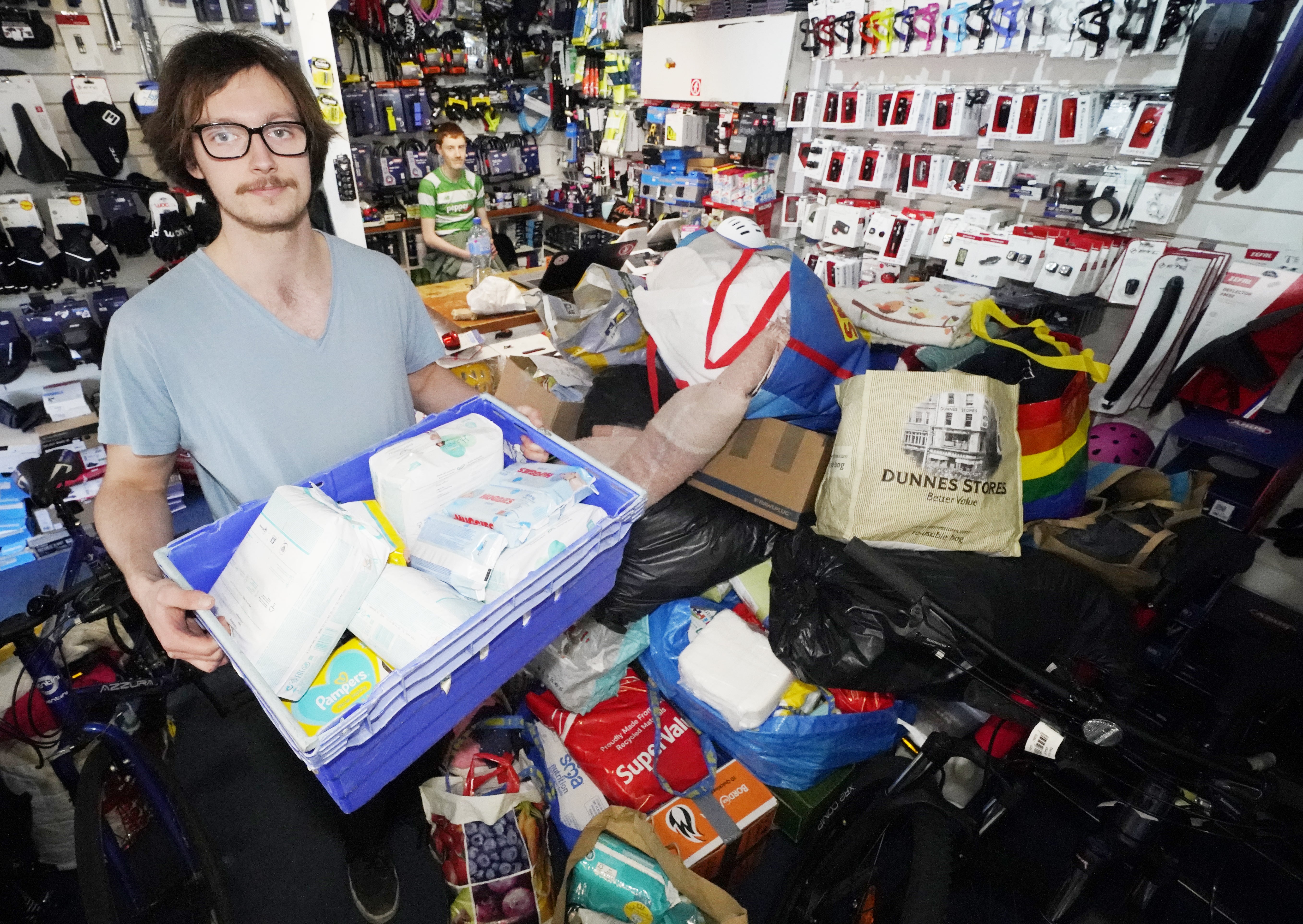 Dale Johnson organises donations for Ukrainian refugees (Niall Carson/PA)