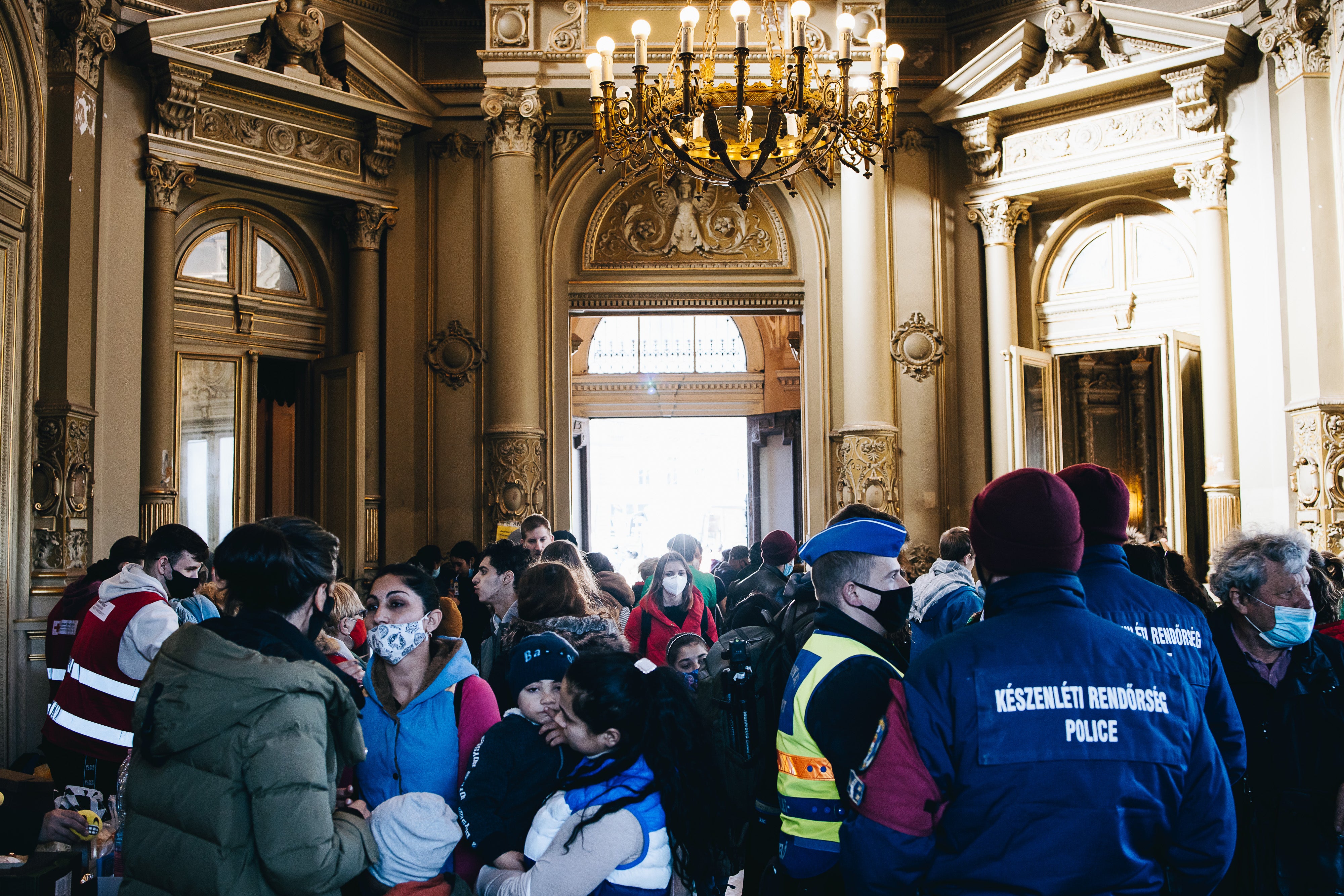 Ukranian refugees just arrive in Nyugati Railway Station, Budapest