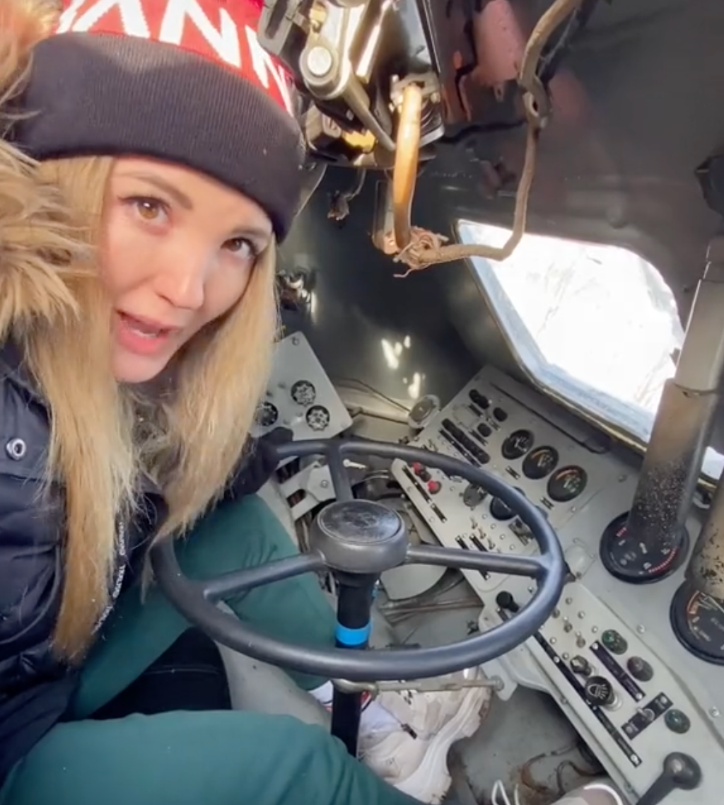 <p>TikTok star Nastya Tuman drives a Russian armored personnel carrier in a tutorial video</p>