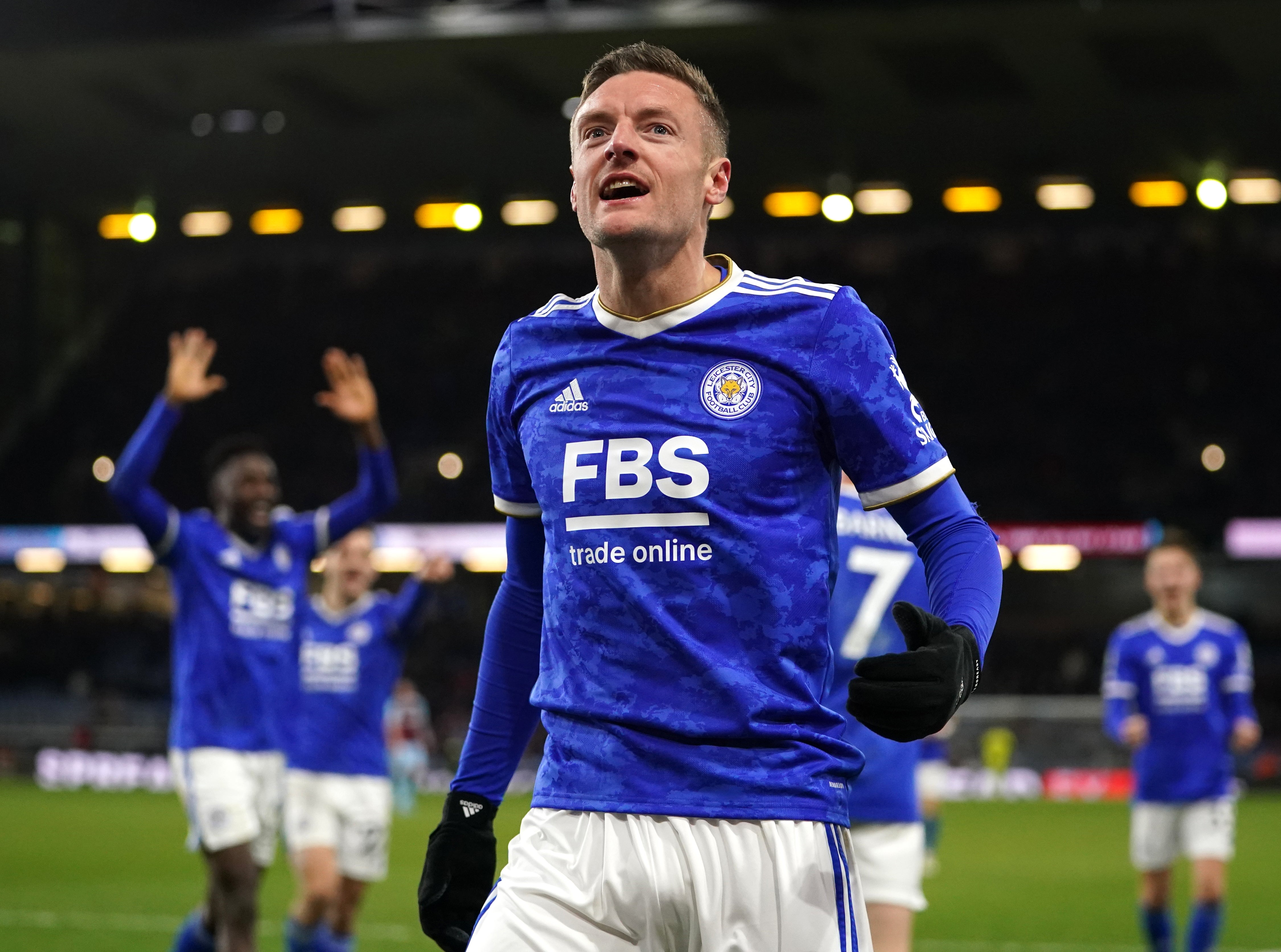 Leicester’s Jamie Vardy celebrates scoring (Martin Rickett/PA)