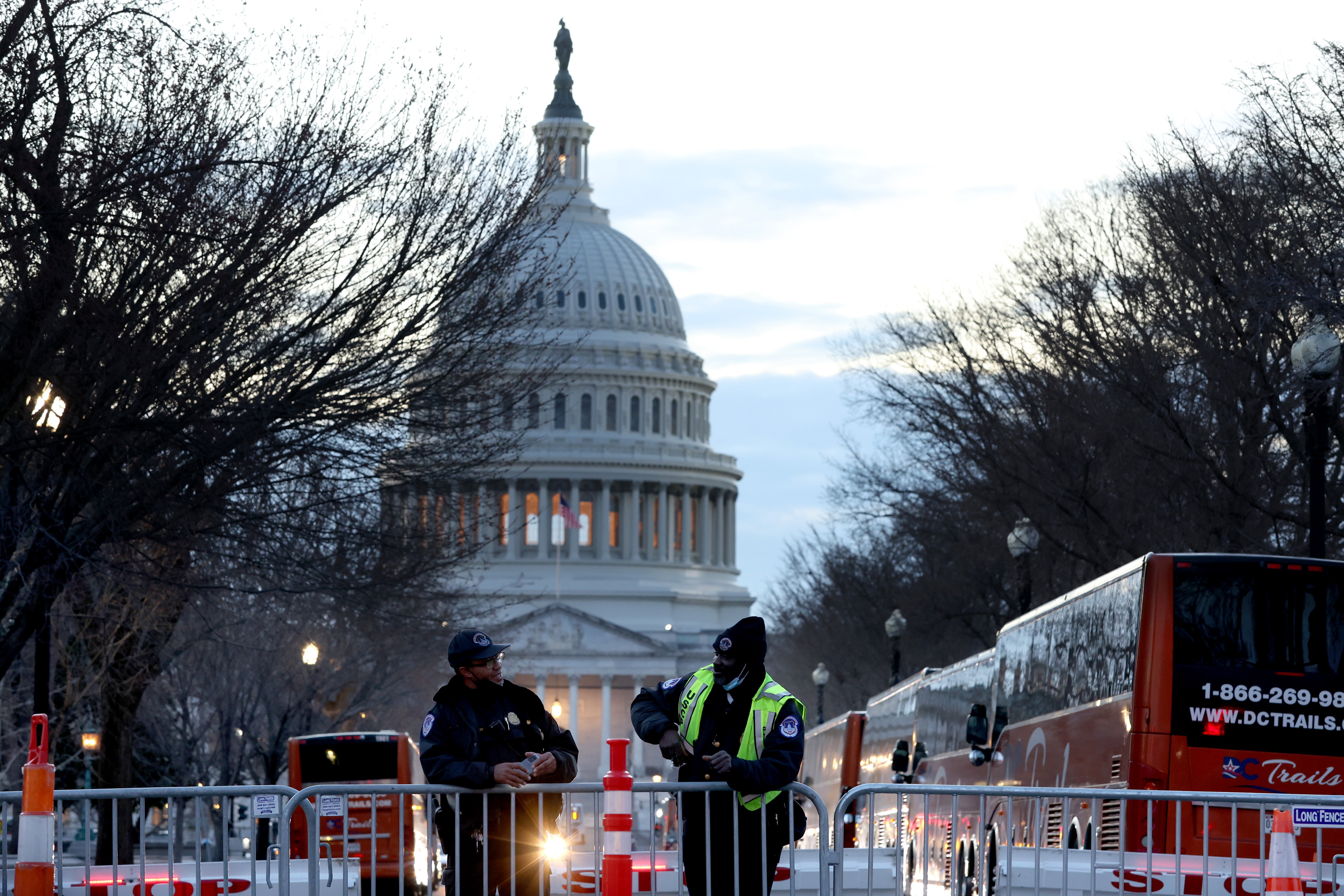 U.S. Capitol police officers stand guard near the U.S. Capitol