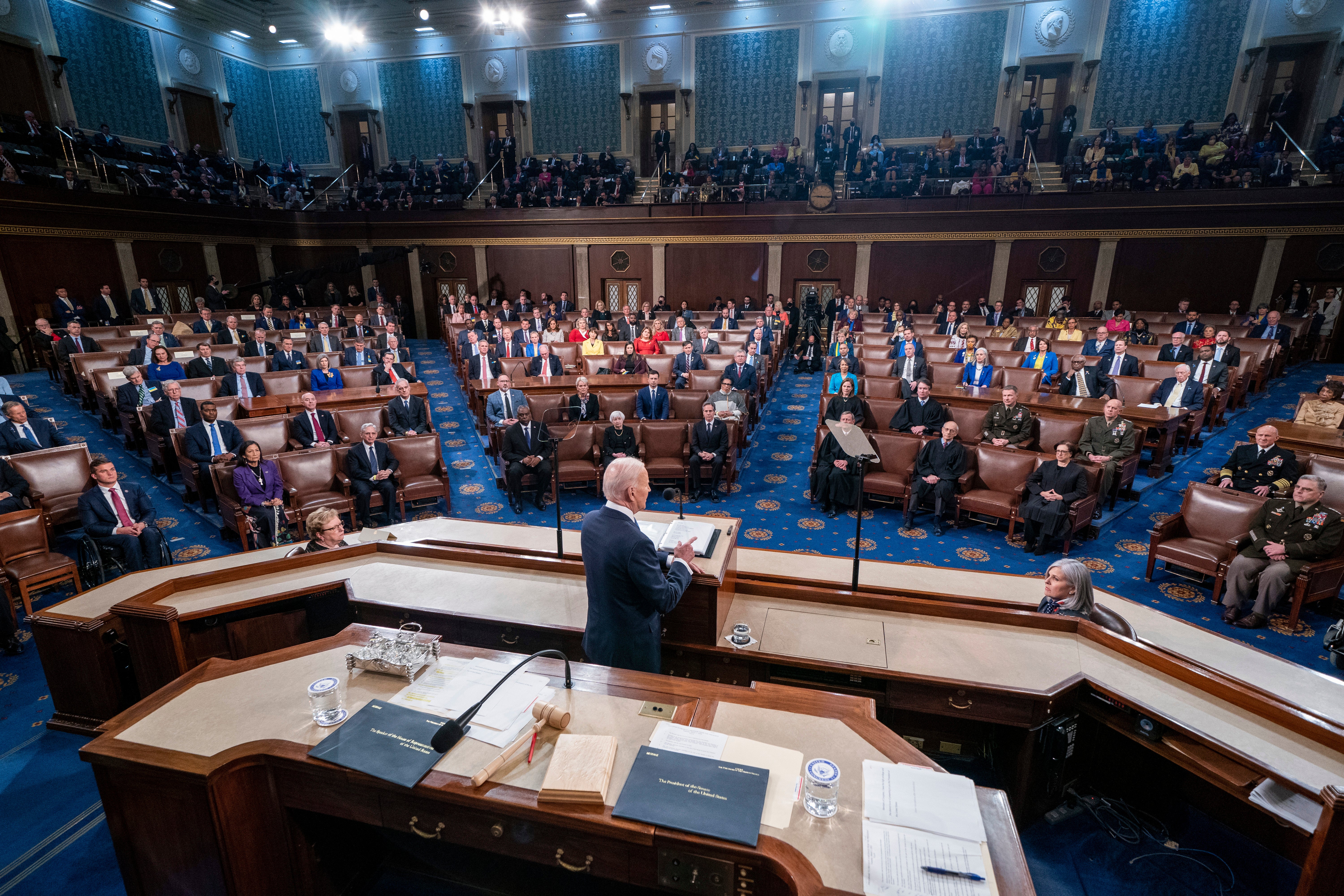 The first part of Mr Biden’s speech focused heavily on Russian President Vladimir Putin’s invasion of Ukraine