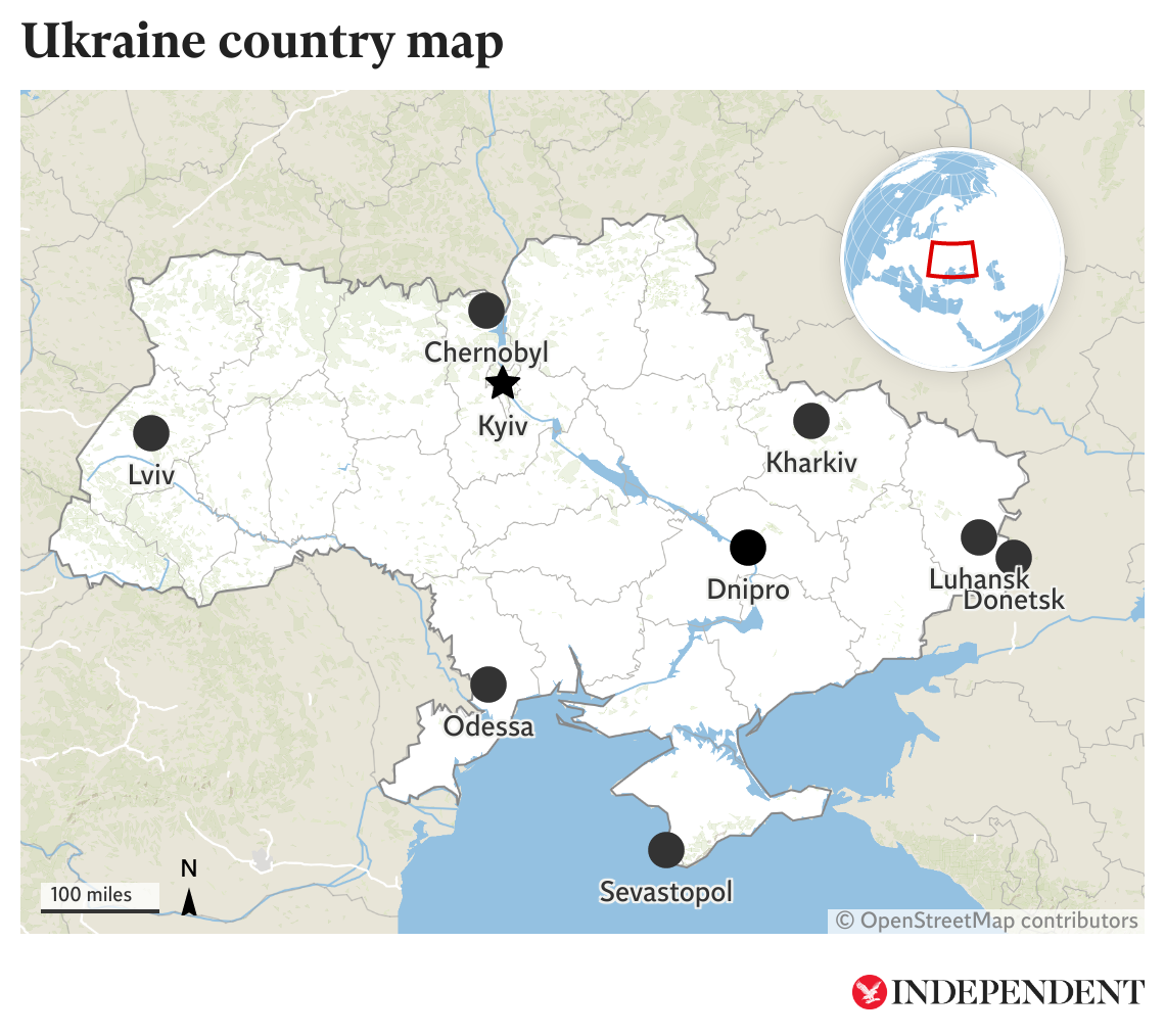 A map of Ukraine and its major cities