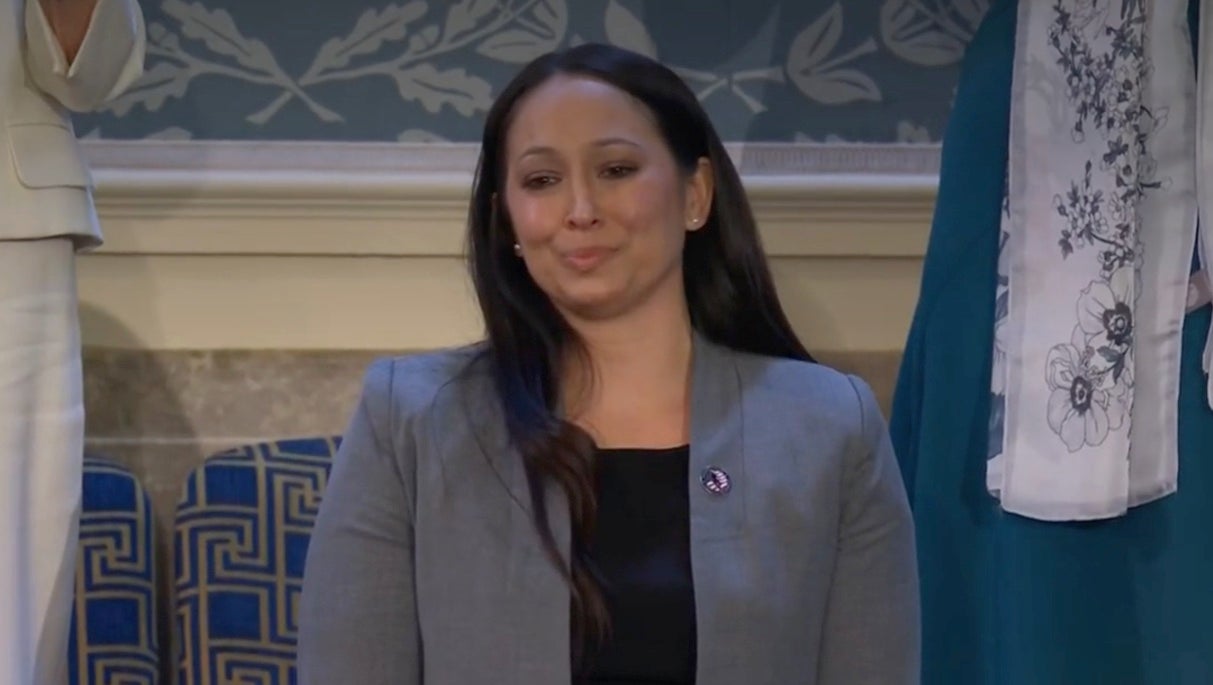 Danielle Robinson on the balcony in the Senate as Joe Biden honours her late husband