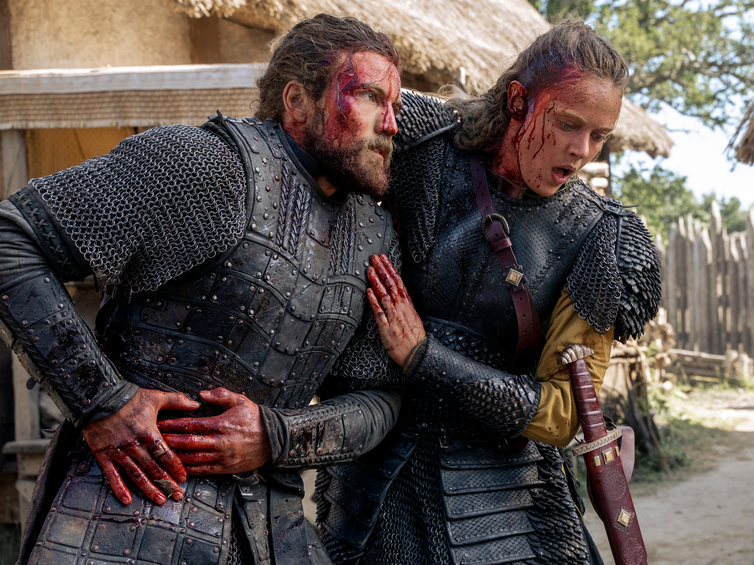 Leo Suter as Harald, Frida Gustavsson as Freydis in ‘Vikings: Valhalla'