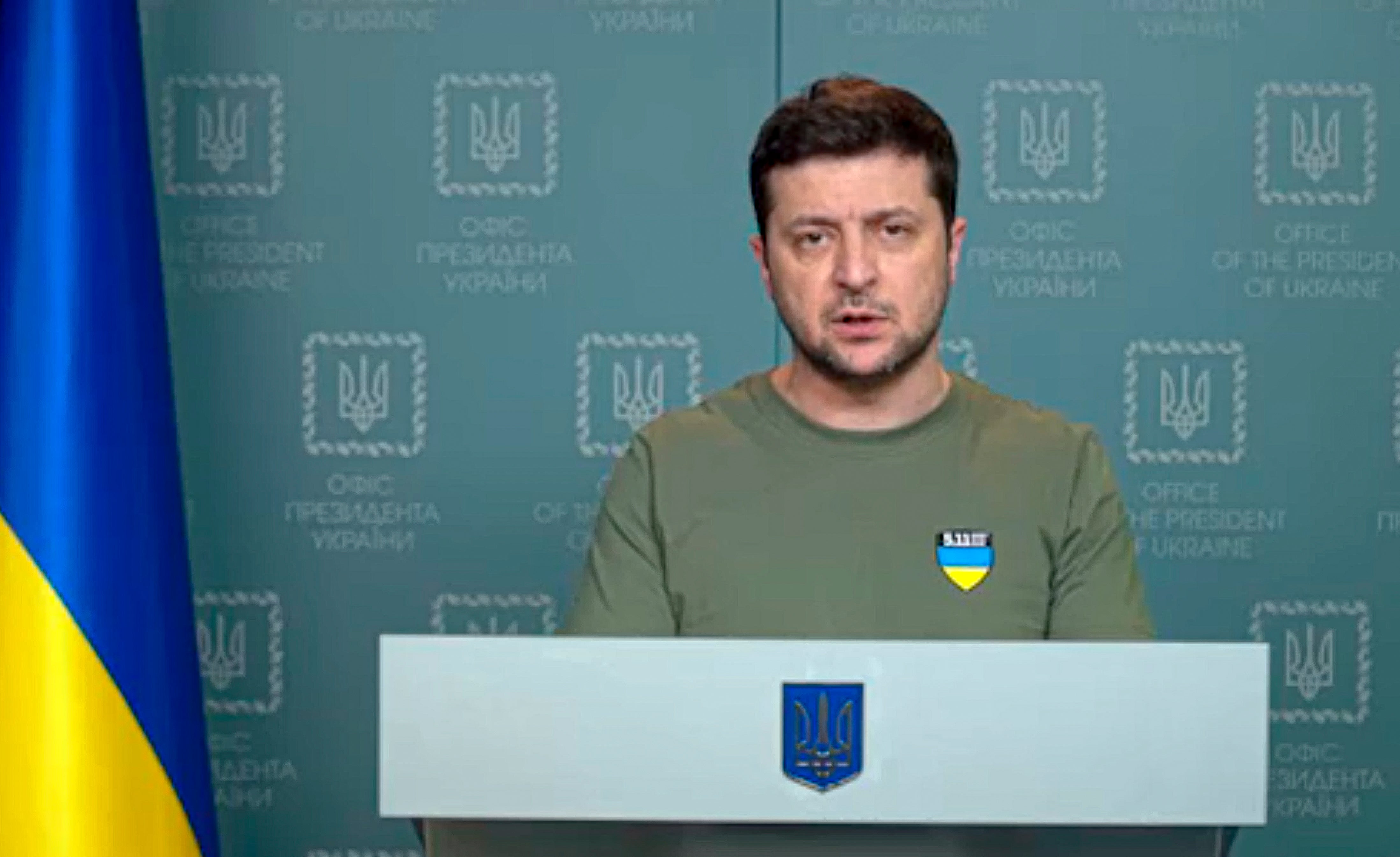 In this image taken from video provided by the Ukrainian Presidential Press Office, Ukrainian President Volodymyr Zelenskyy speaks to the nation in Kyiv, Ukraine, Thursday, March 3, 2022