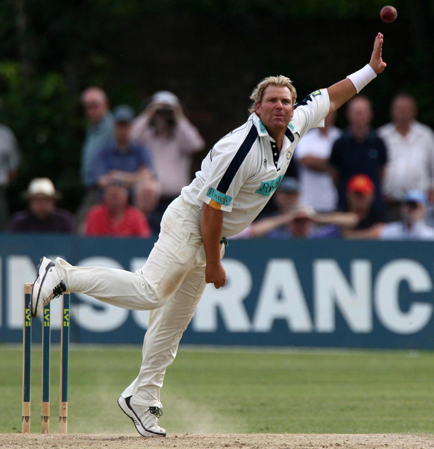 Hampshire captain Warne bowls during the Liverpool Victoria County Championship Division One match against Worcestershire at Chester Road, Kidderminster in September 2007 (Nick Potts/PA)