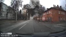 Multiple bombs rain down on Ukraine in dashcam footage