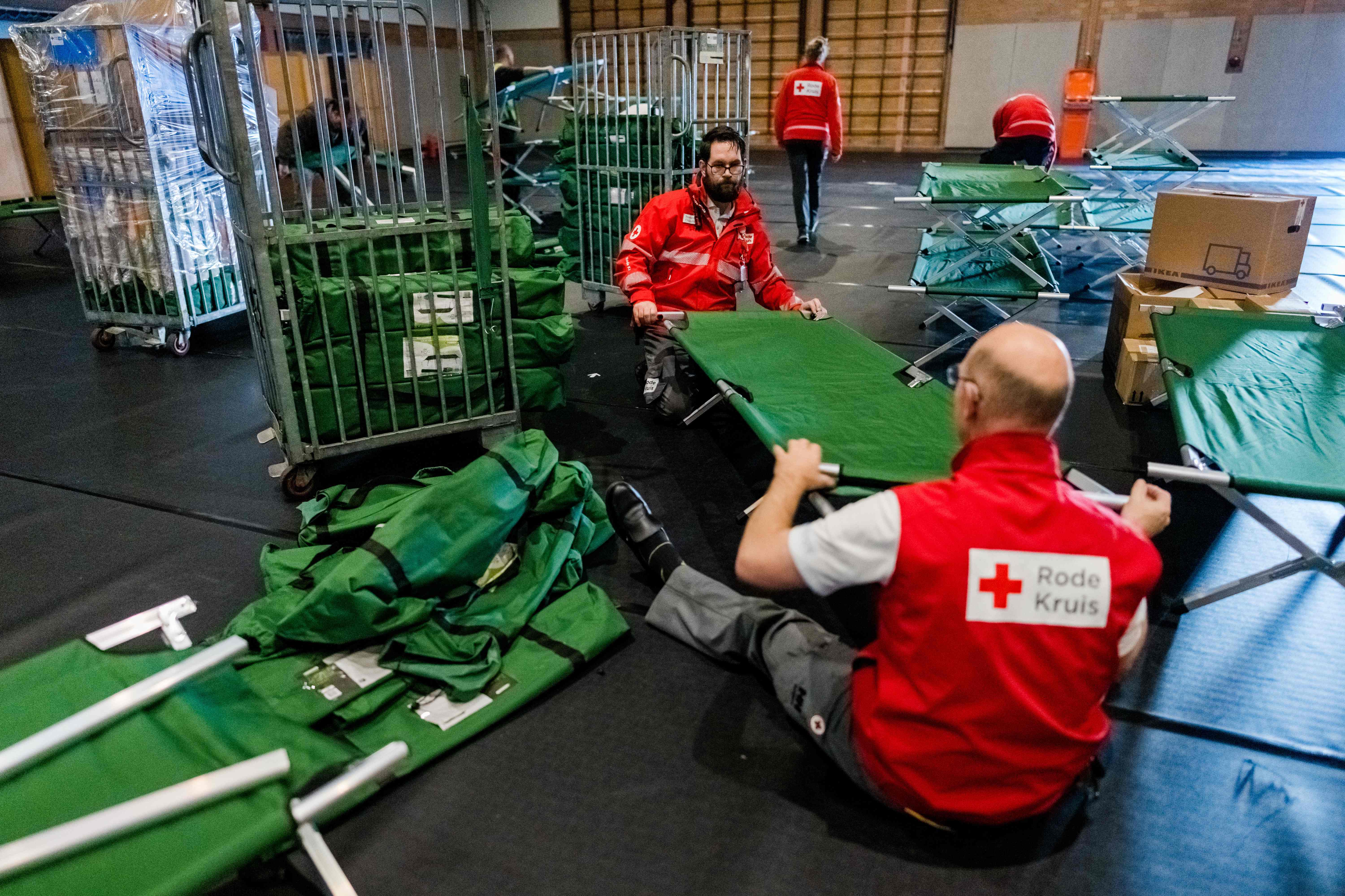 The Sports hall De Dreef in Waddinxveen has been converted into a makeshift shelter providing temporary relief for Ukrainian refugees fleeing Russia