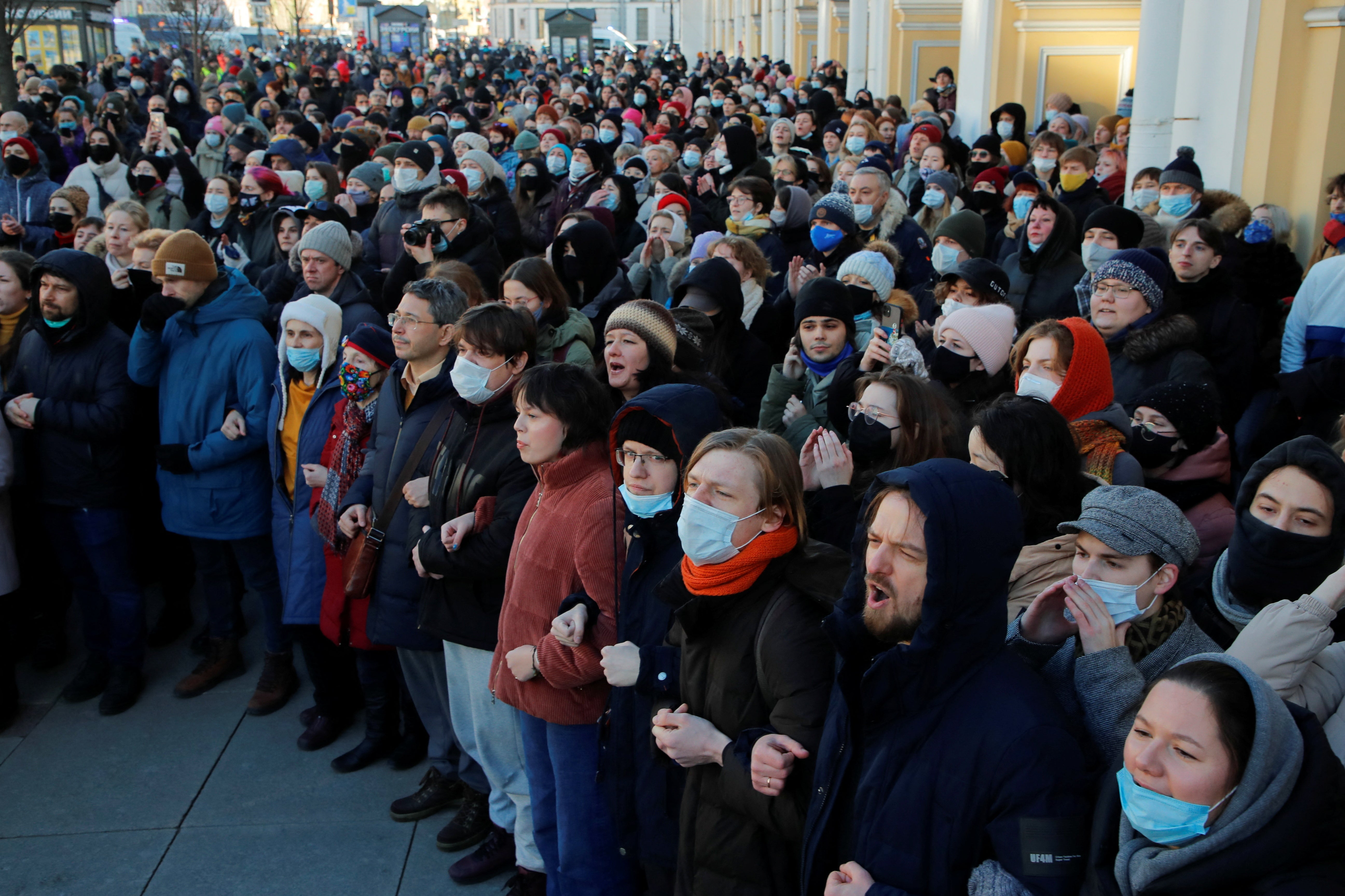 File photo: People participate in a protest against the Russian invasion of Ukraine in Saint Petersburg, Russia, 27 February 2022