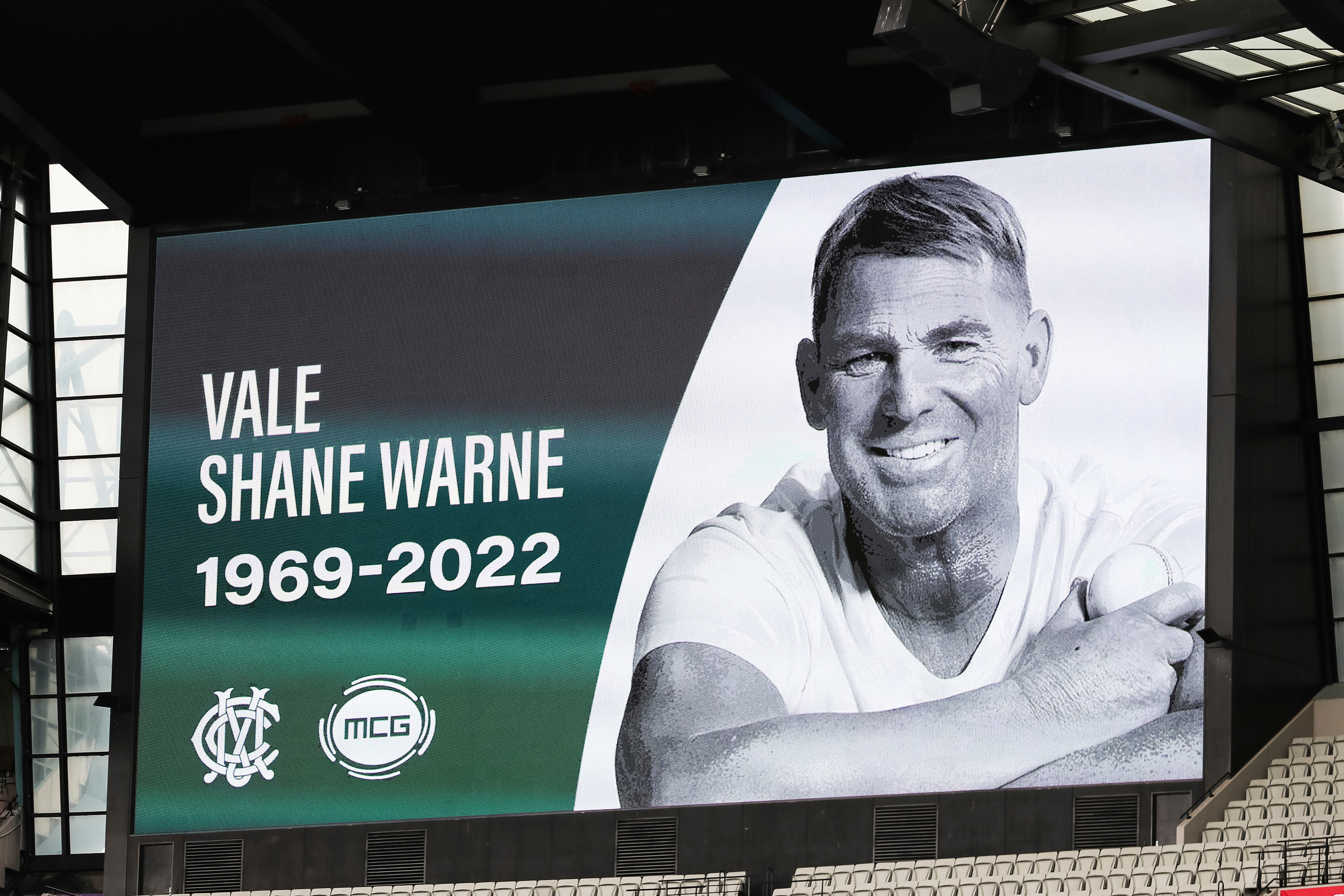 A tribute on the big screens at the MCG (AP Photo/Asanka Brendon Ratnayake)