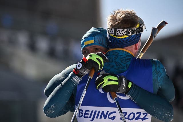 <p>Vitalii Lukianenko led home a Ukraine clean sweep of the visually impaired sprint biathlon</p>